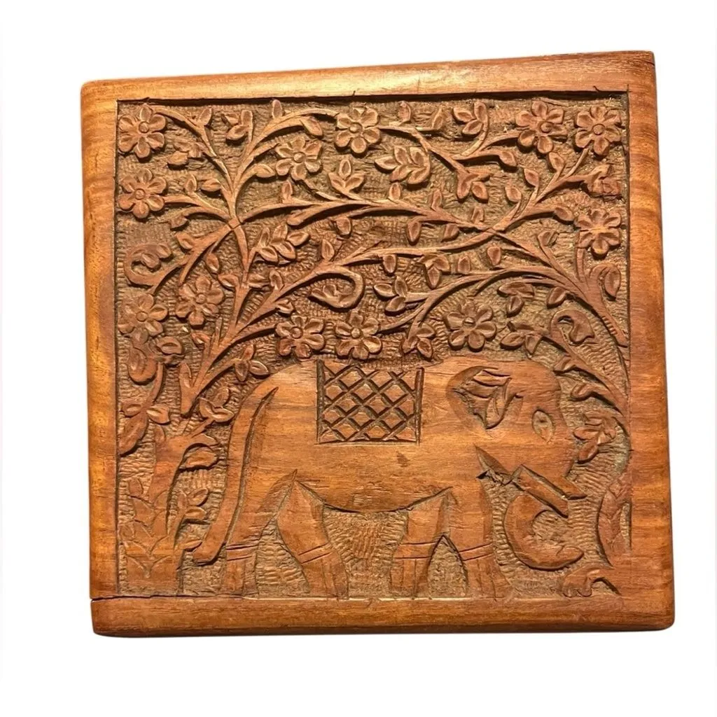 Product image for Indian Woodcraft Elephant Carved Storage Box