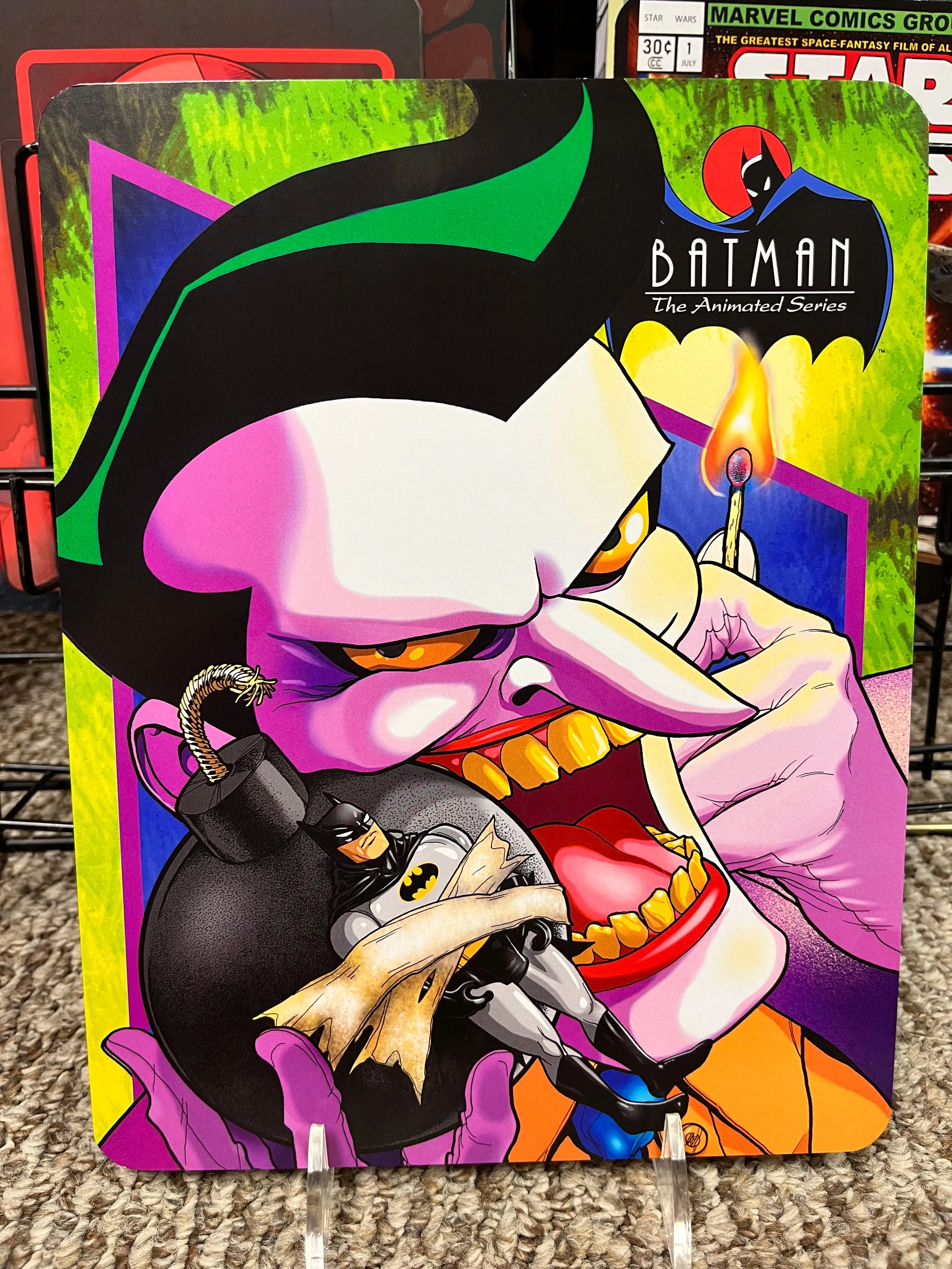 Product image for VILLAINOUS VILLAINS, JOKER: BOOM GOES BATSY TOY DISPLAY by Jaime Coker 8.5" x 11" Modern / Card Back
