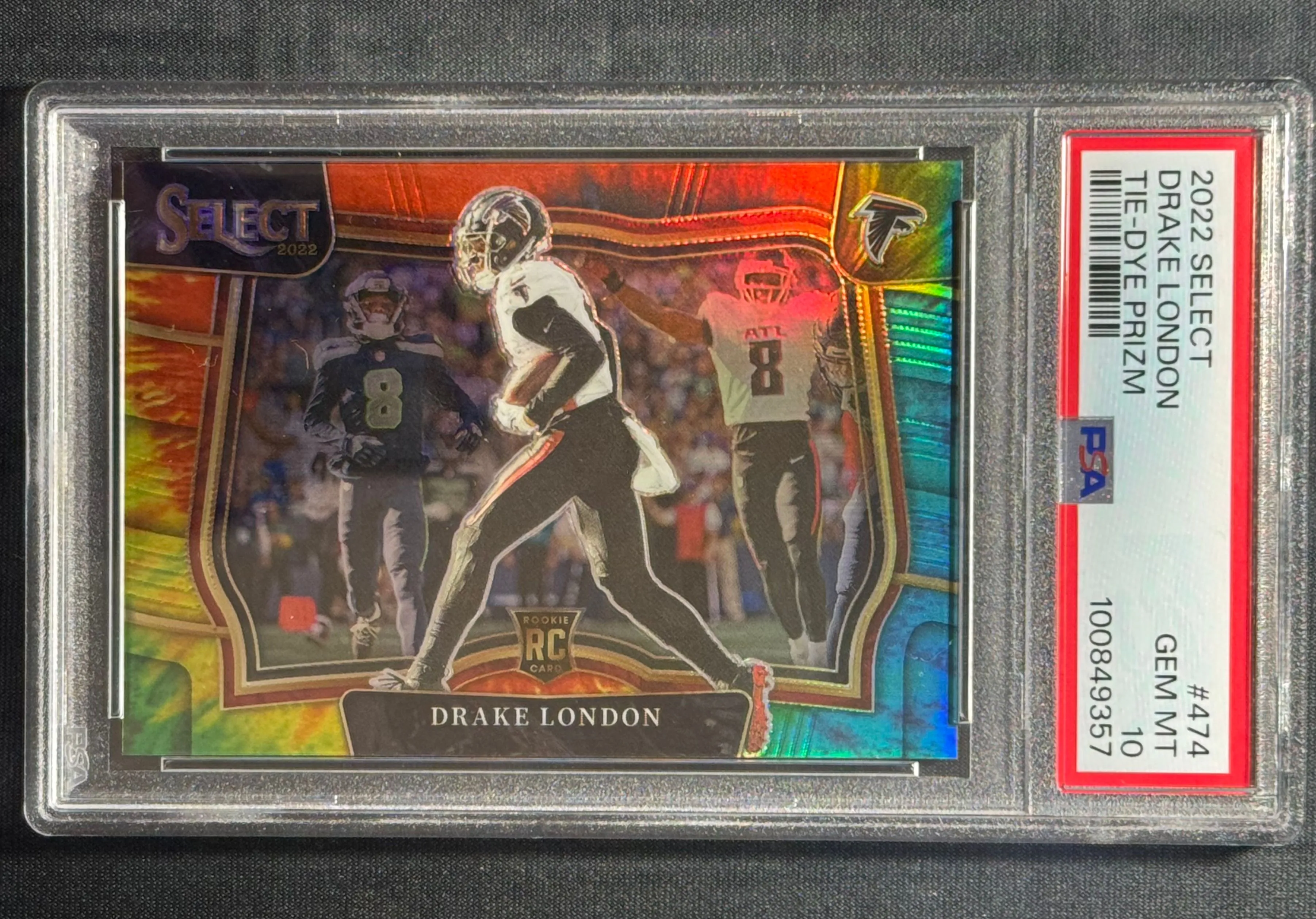 Product image for 2022 Panini Select Drake London Field Level Rookie Tie-Dye /25 PSA 10