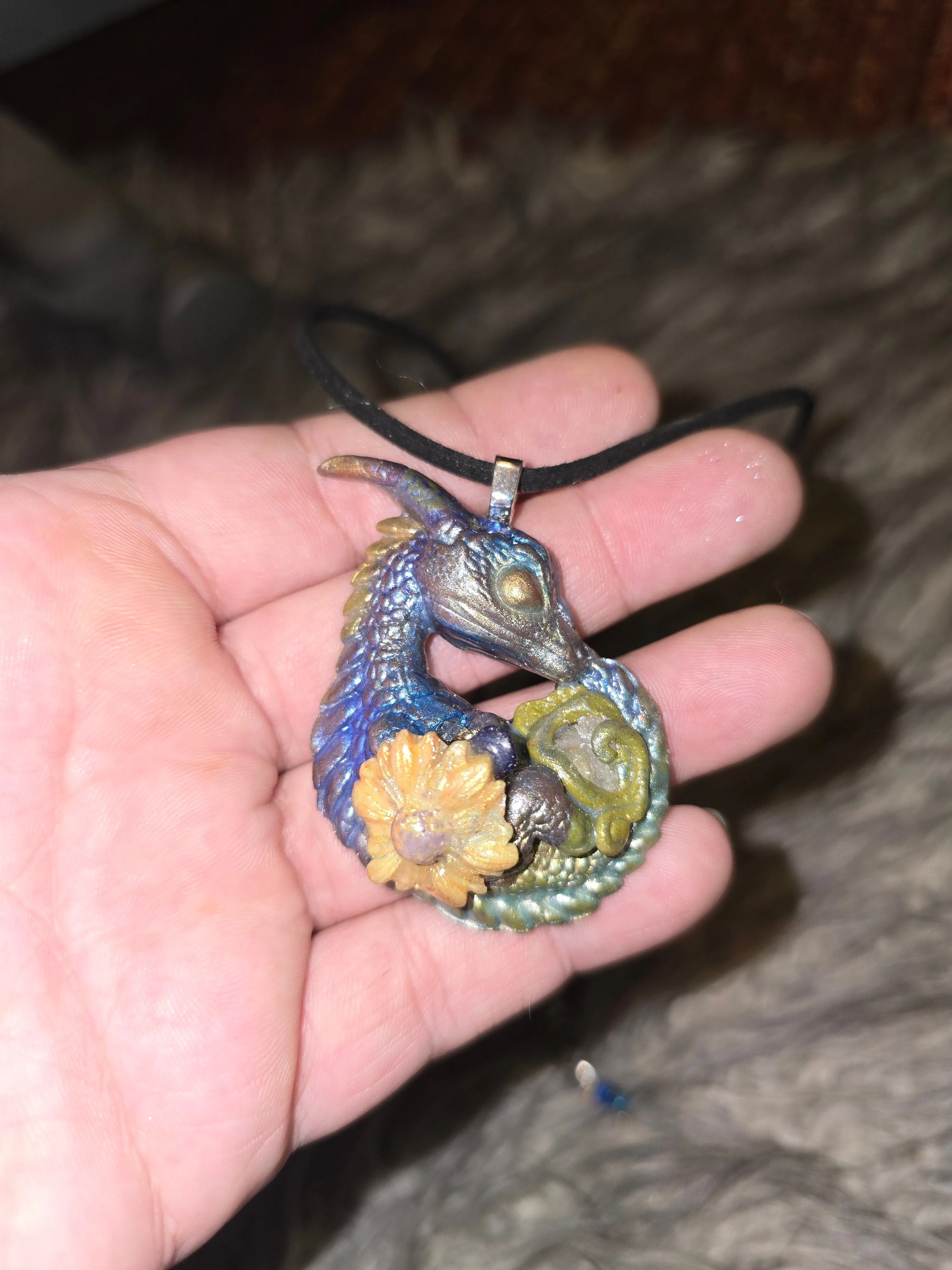 Product image for Baby DRAGON Blue Goldstone, Smokey Quartz, & Crystal Amulet Necklace