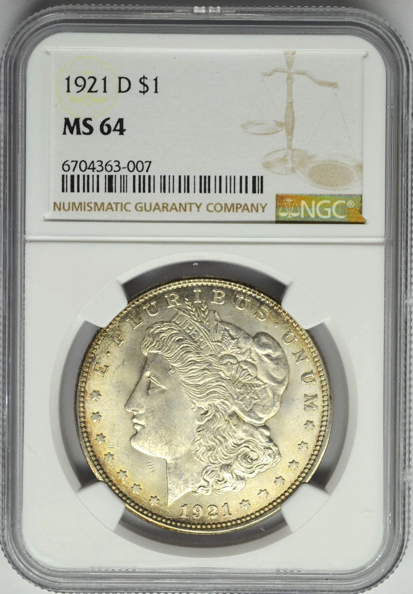 Product image for 1921 D MORGAN DOLLAR S $1 NGC MS 64