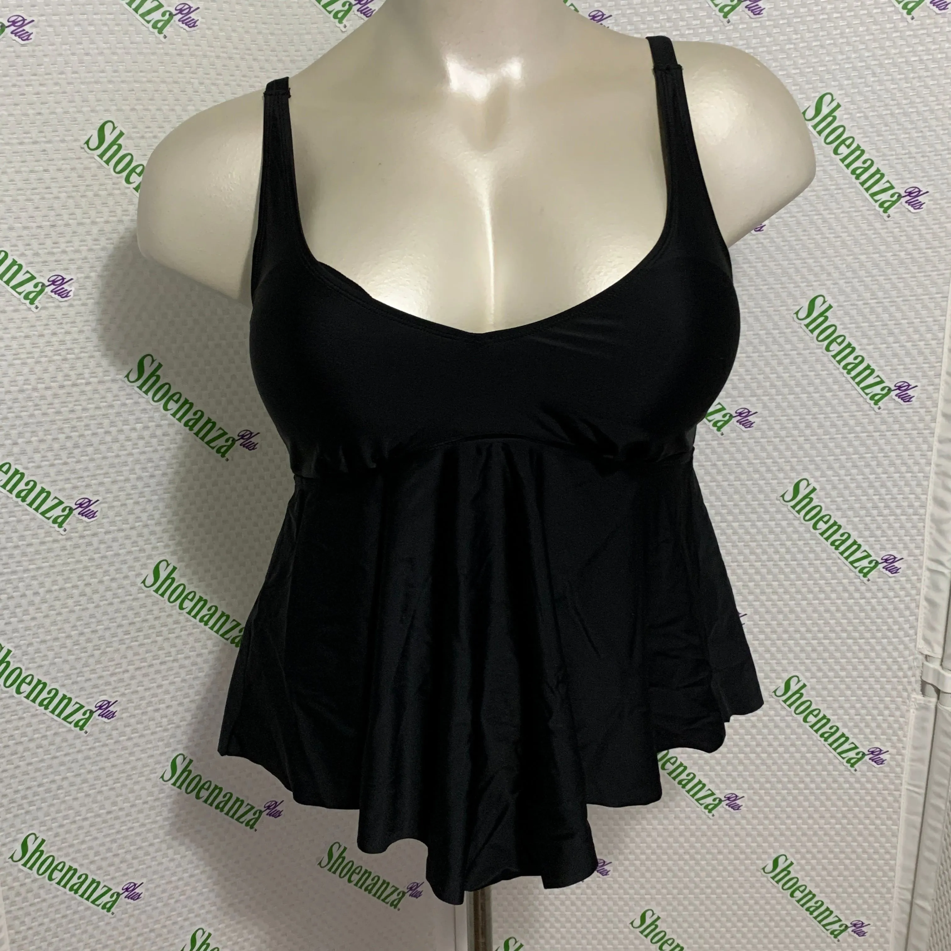 Product image for Torrid Swimsuit Swim Top Wireless Tankini V-Neck Adjustable Black Plus 0 12