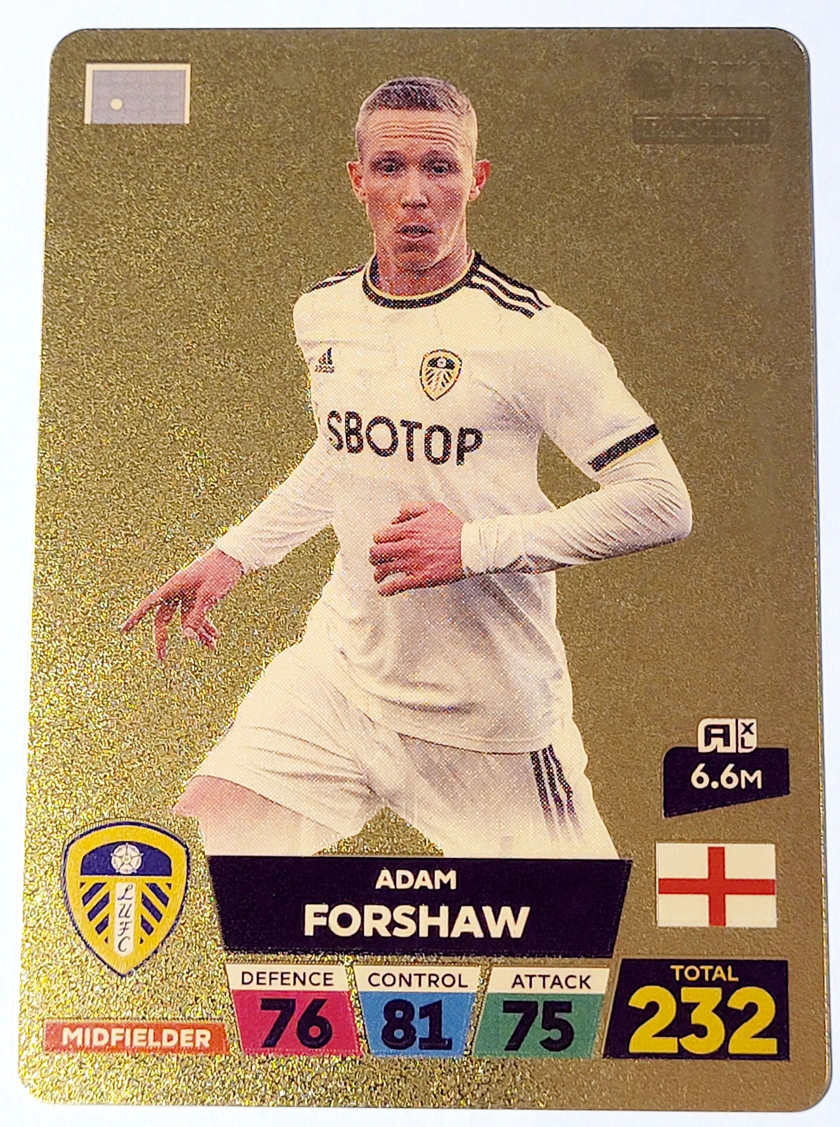 Product image for 2022 Adam Forshaw Panini World Soccer Stars Plastic Gold Color Card Near Mint Condition. Adam John F