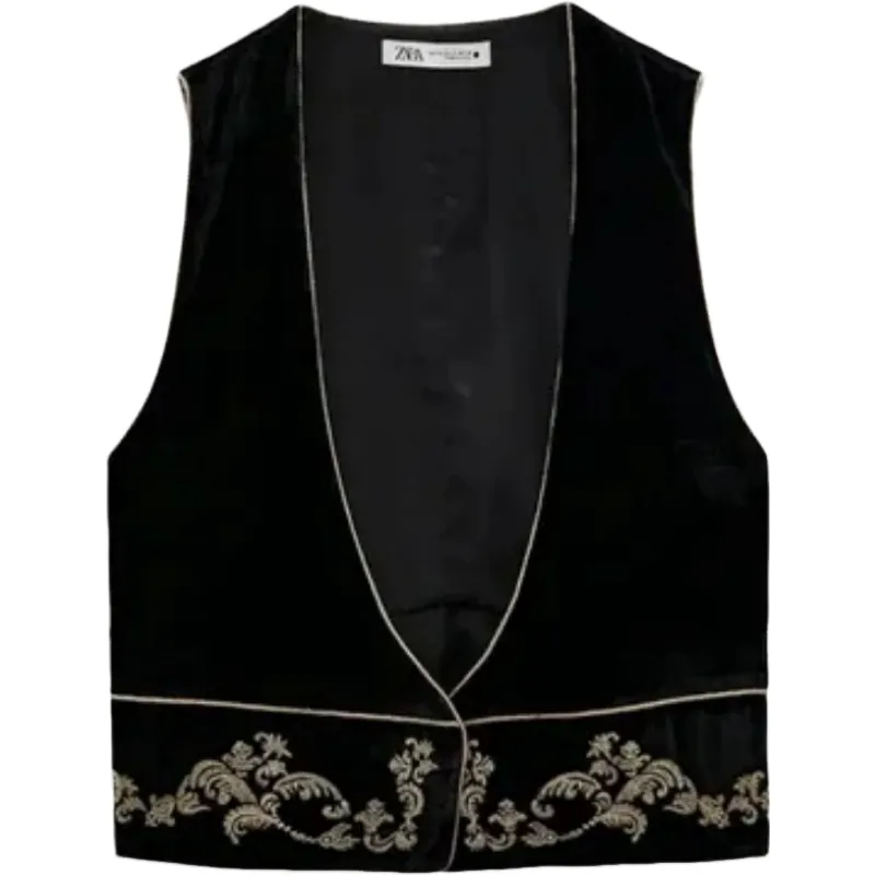 Product image for 36. Zara Black Vest with Gold Embroidery