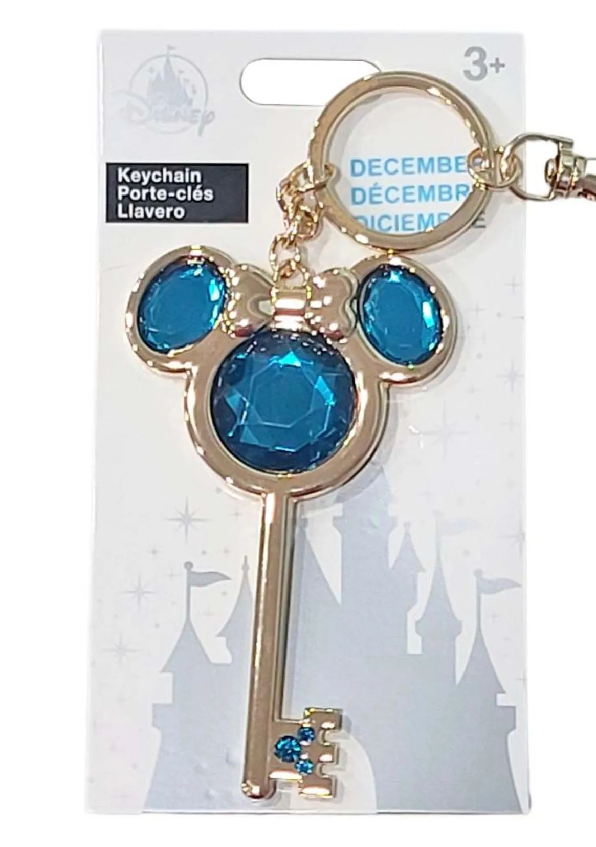 Product image for Disney Parks Keychain Bag Charm Minnie Mouse Icon Castle Key December Birthstone