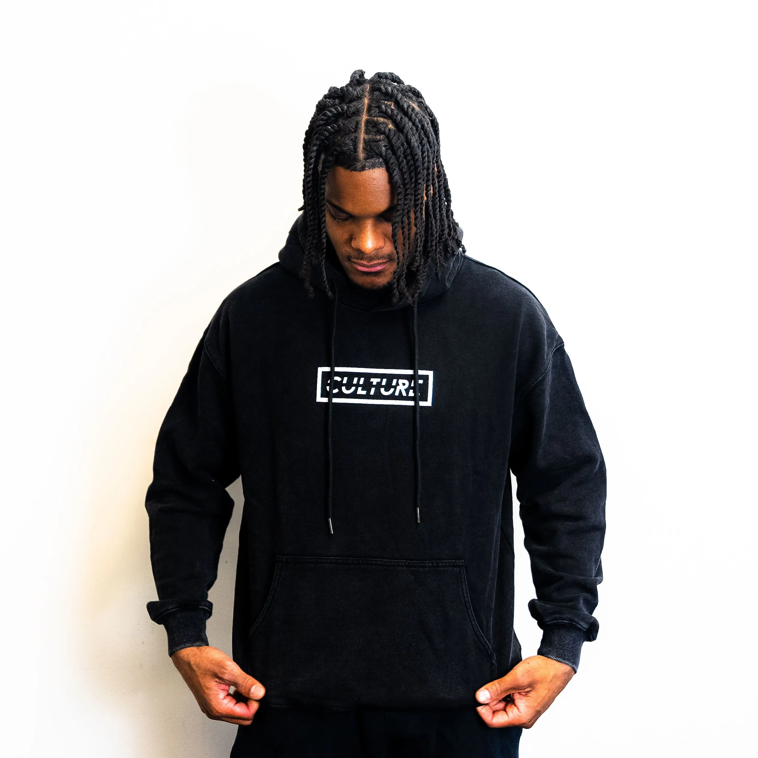 Product image for ($80 Retail) Washed Black Culture Box Logo Hoodie (3XL)