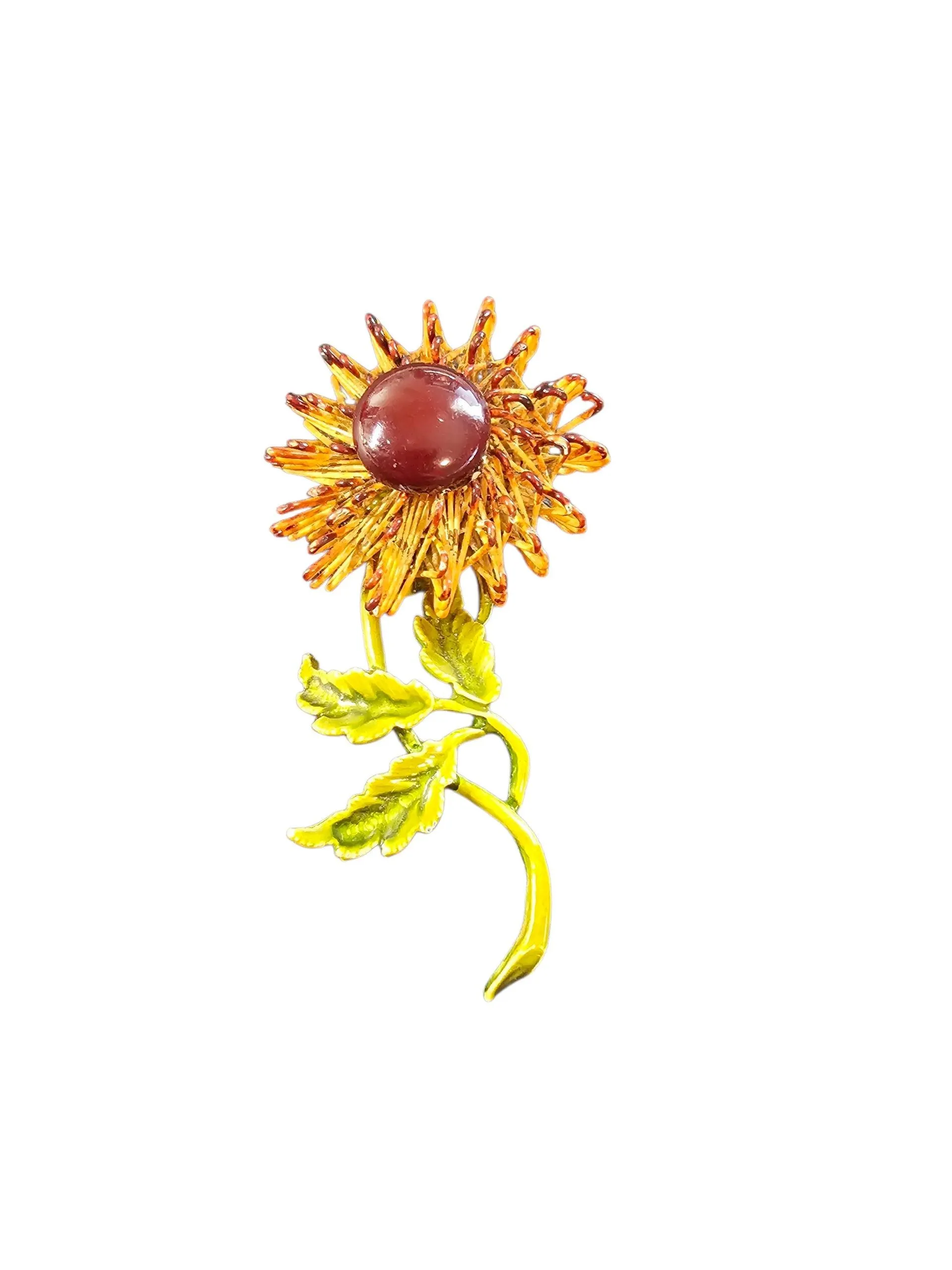 Product image for #27 - Vintage Enamel Sunflower Brooch with Stem