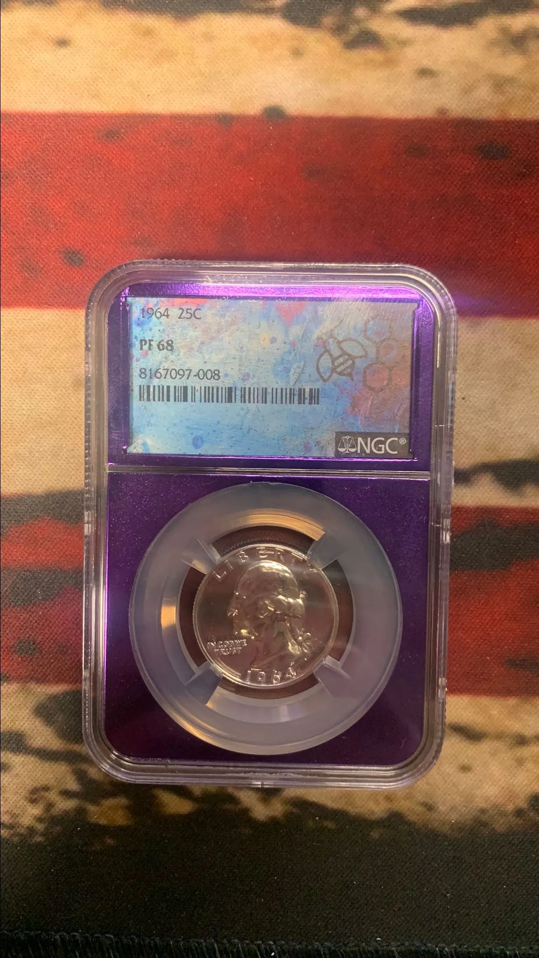 Product image for 1964 PF 68 Washington Quarter purple slab Trader Bae