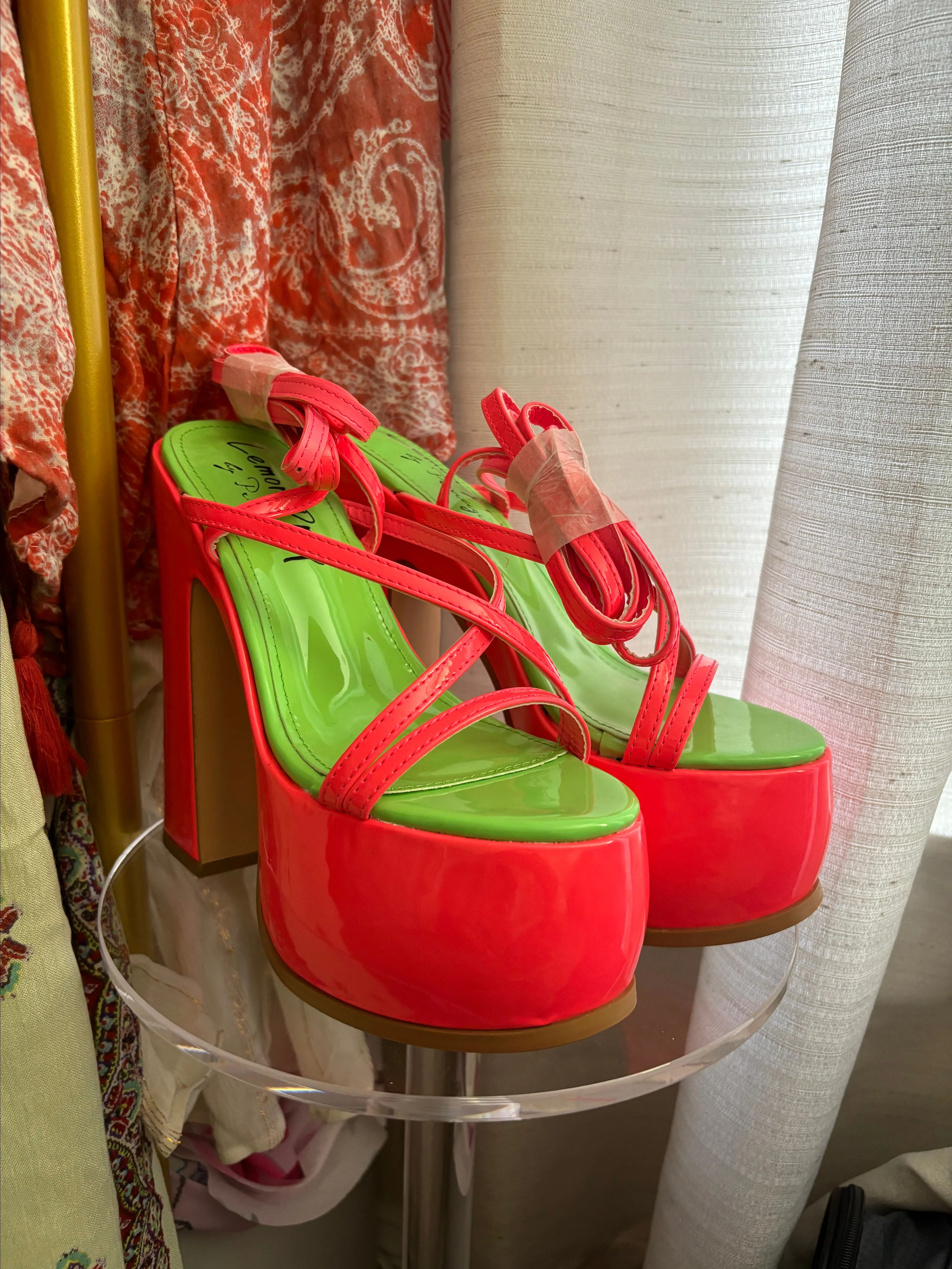 Product image for Dollskill Lemondrop neon watermelon color platform heels new size 5