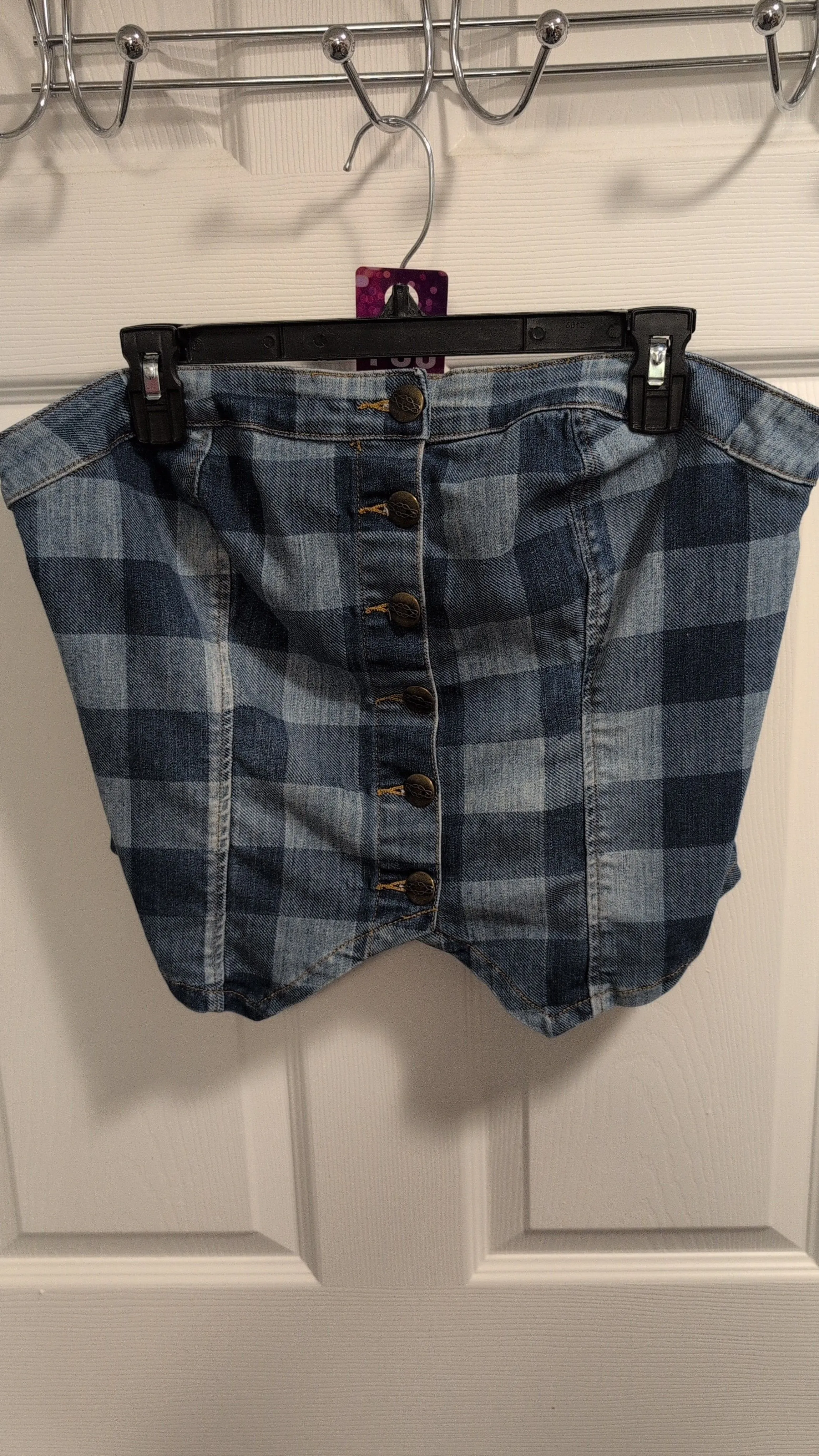 Product image for z001 Ashley Stewart checkered denim strapless top button up size 12 large