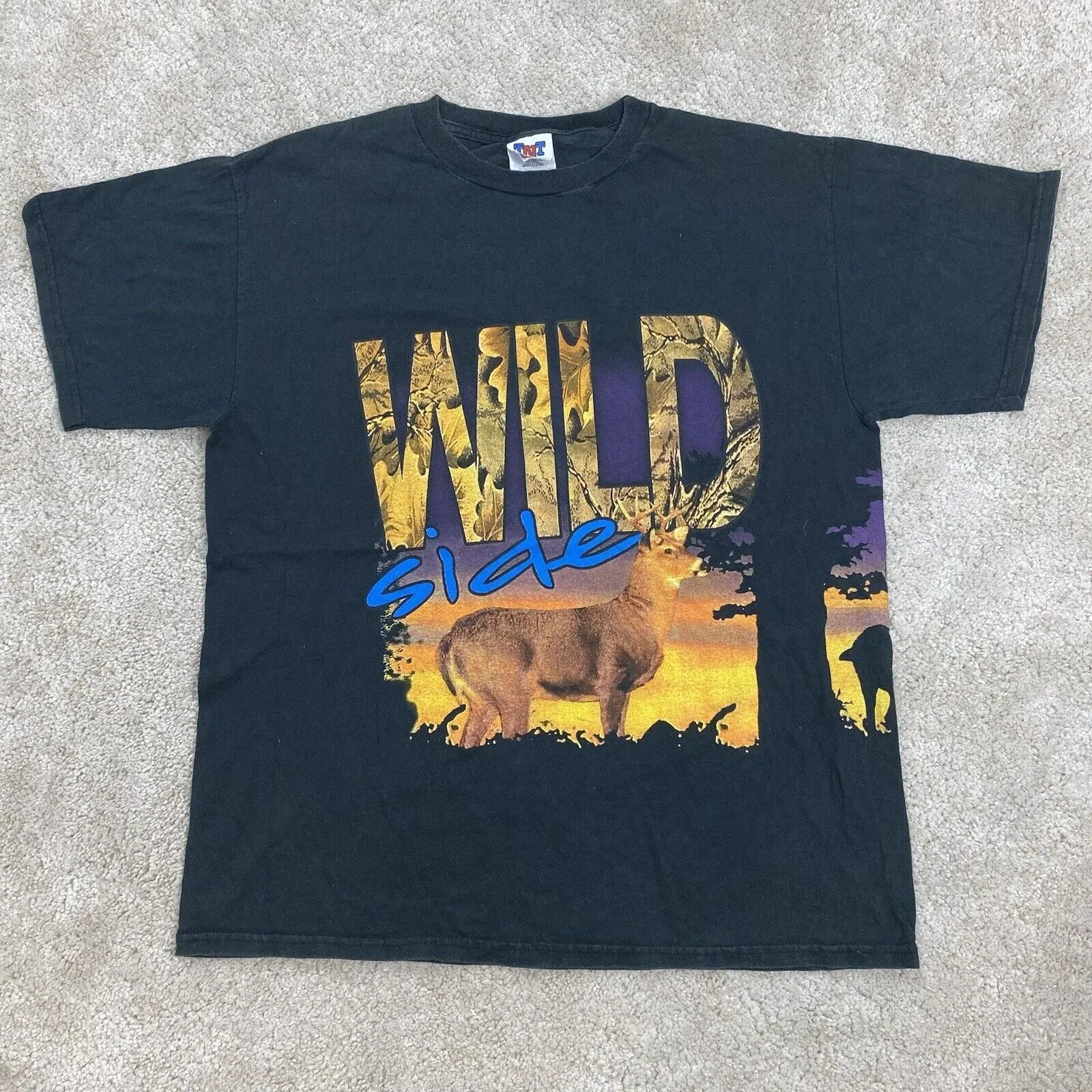 Product image for Vintage T Shirt Large All Over Print Deer Wild Side America Nature TNT Men Women