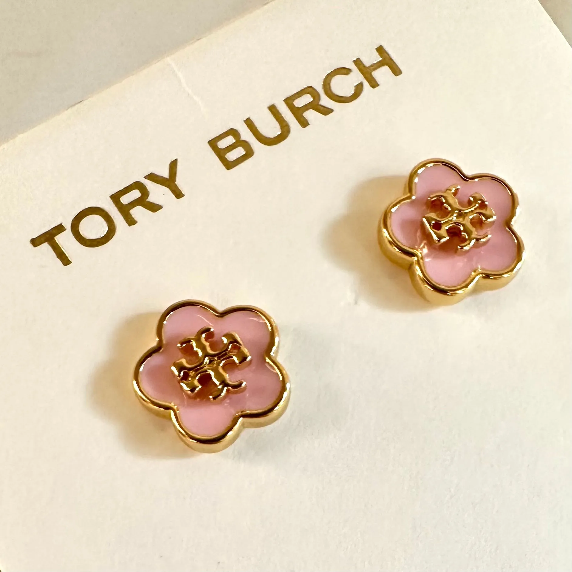 Product image for New Tory Burch Kira Enamel Flower Stud Earrings; Tory Gold/Pink