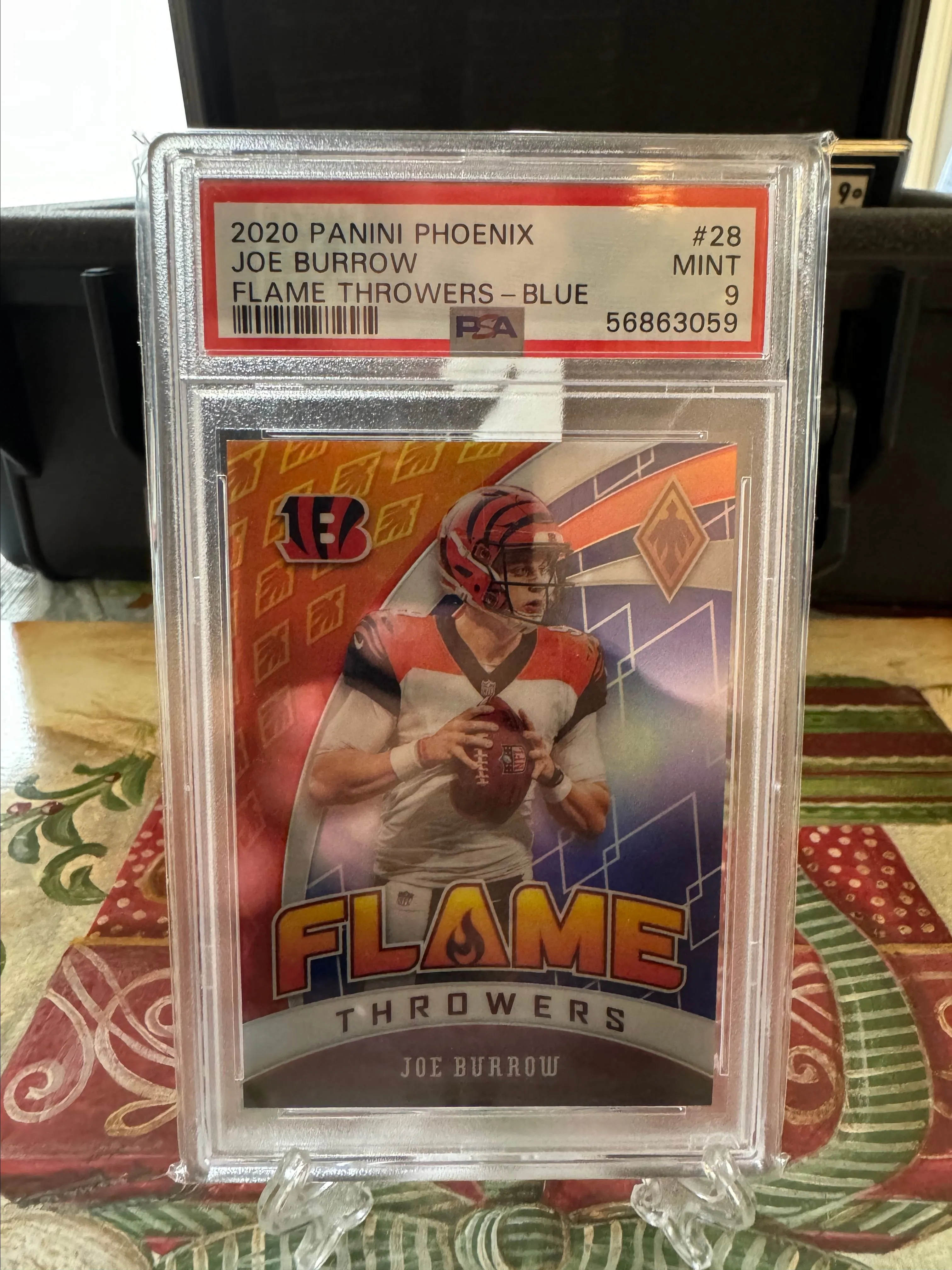 Product image for 2020 Panini Phoenix Flame Throwers Joe Burrow 28 Flame Throwers-Blue PSA MINT 9