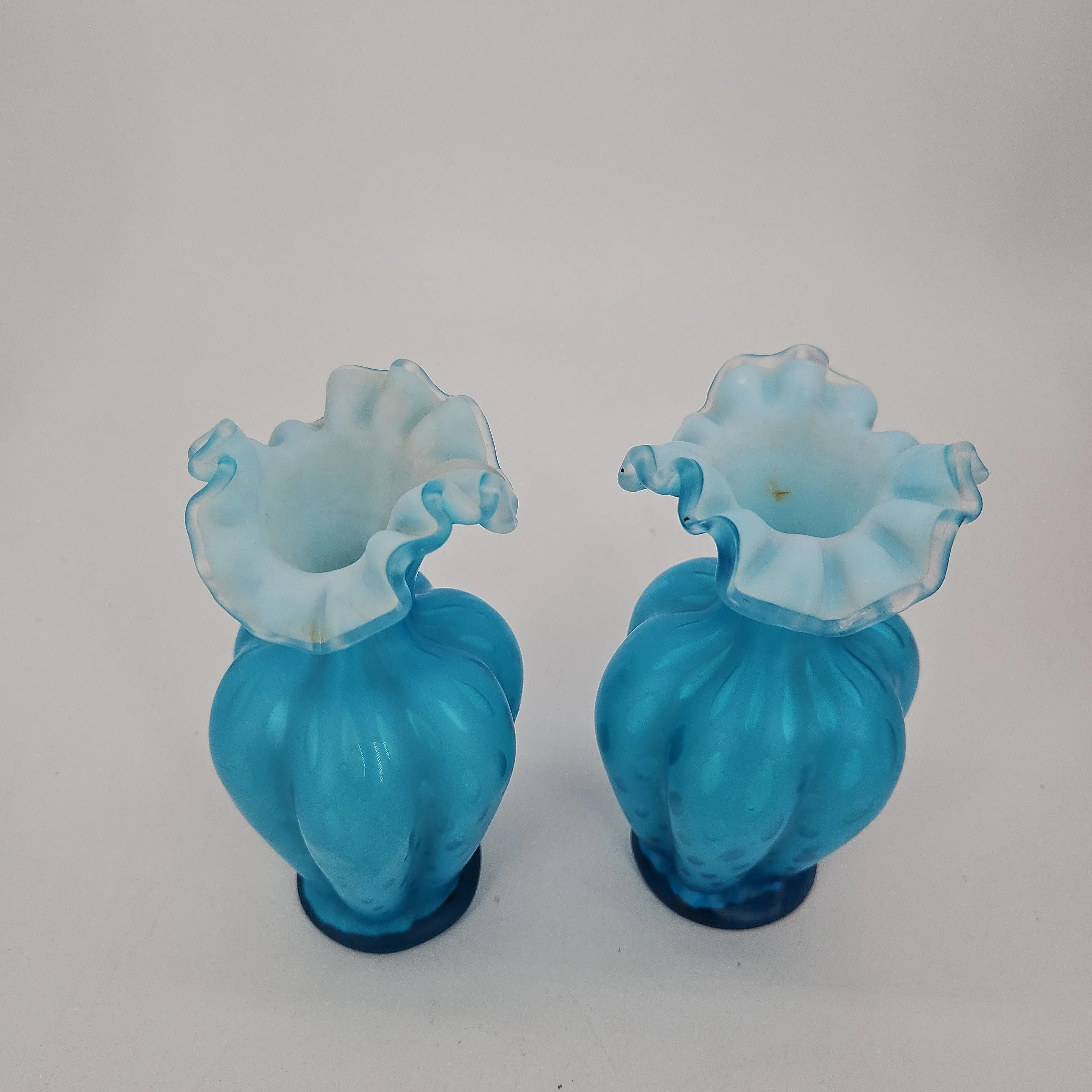 Product image for (2) Antique Victorian Blue Satin Raindrop Vase