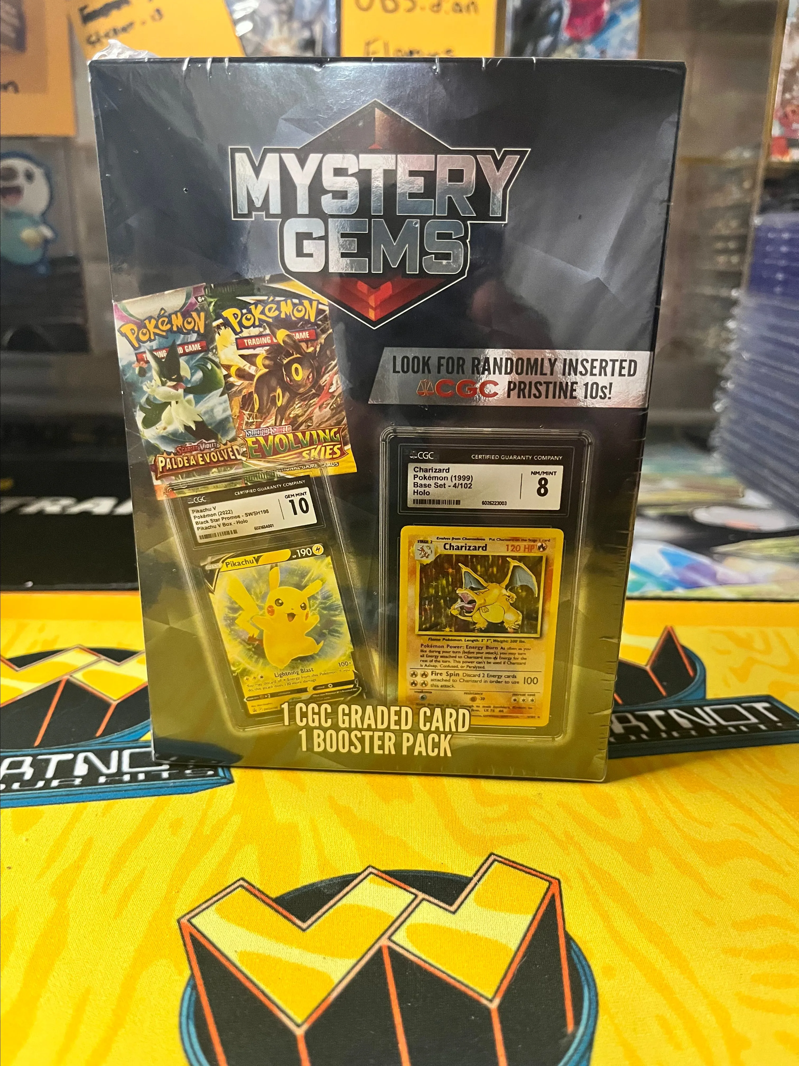Product image for 2025 Pokemon Mystery Gems Box (1 CGC graded card, 1 booster pack)