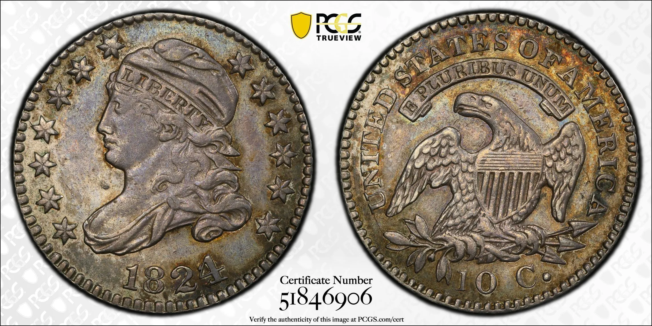 Product image for 1824/2 CAPPED BUST DIME 10C PCGS AU 50