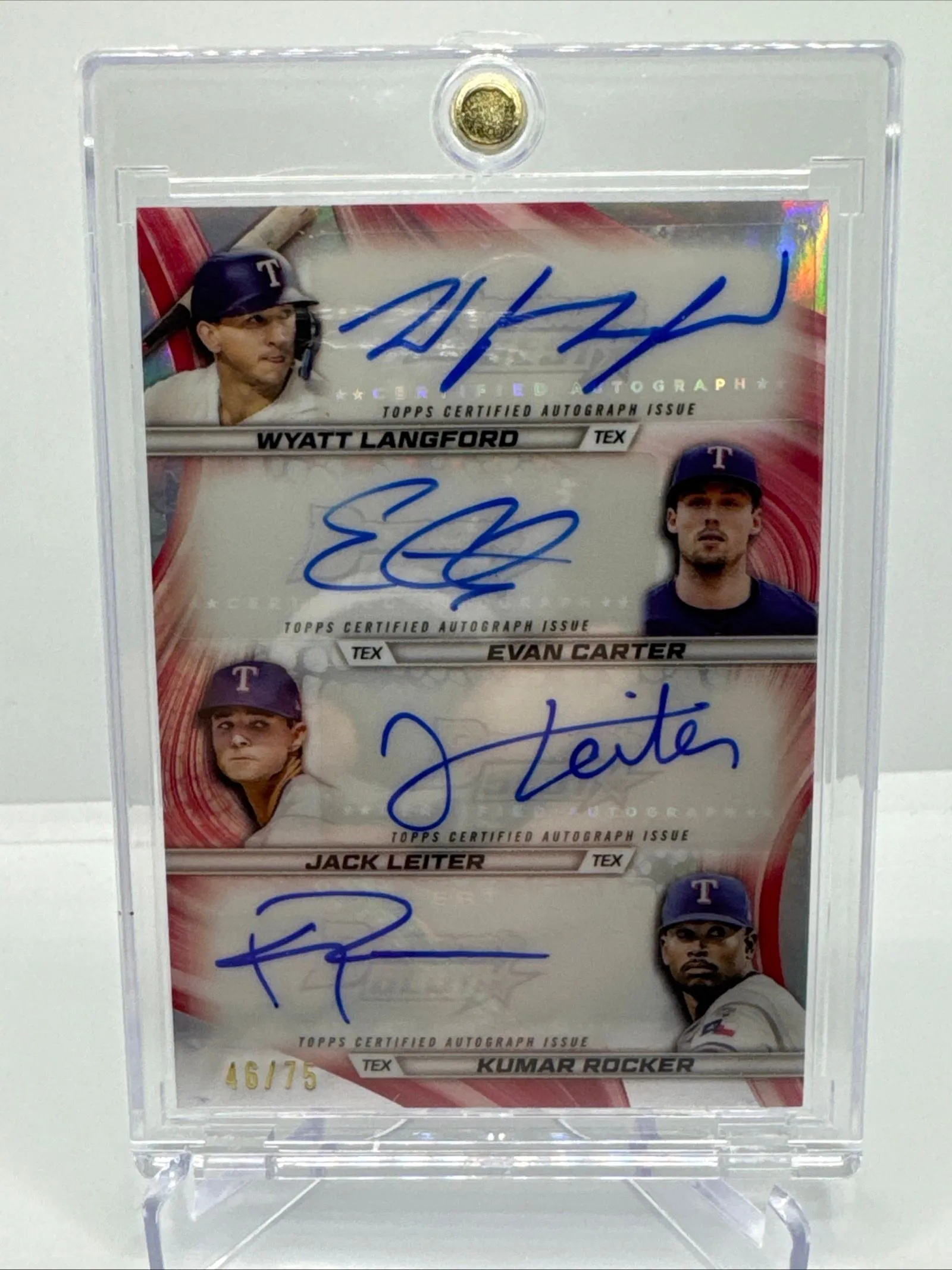 Product image for 2024 Bowman's Best Rangers Quad Auto Wyatt Langford, Carter, Leiter, Kumar Rocker