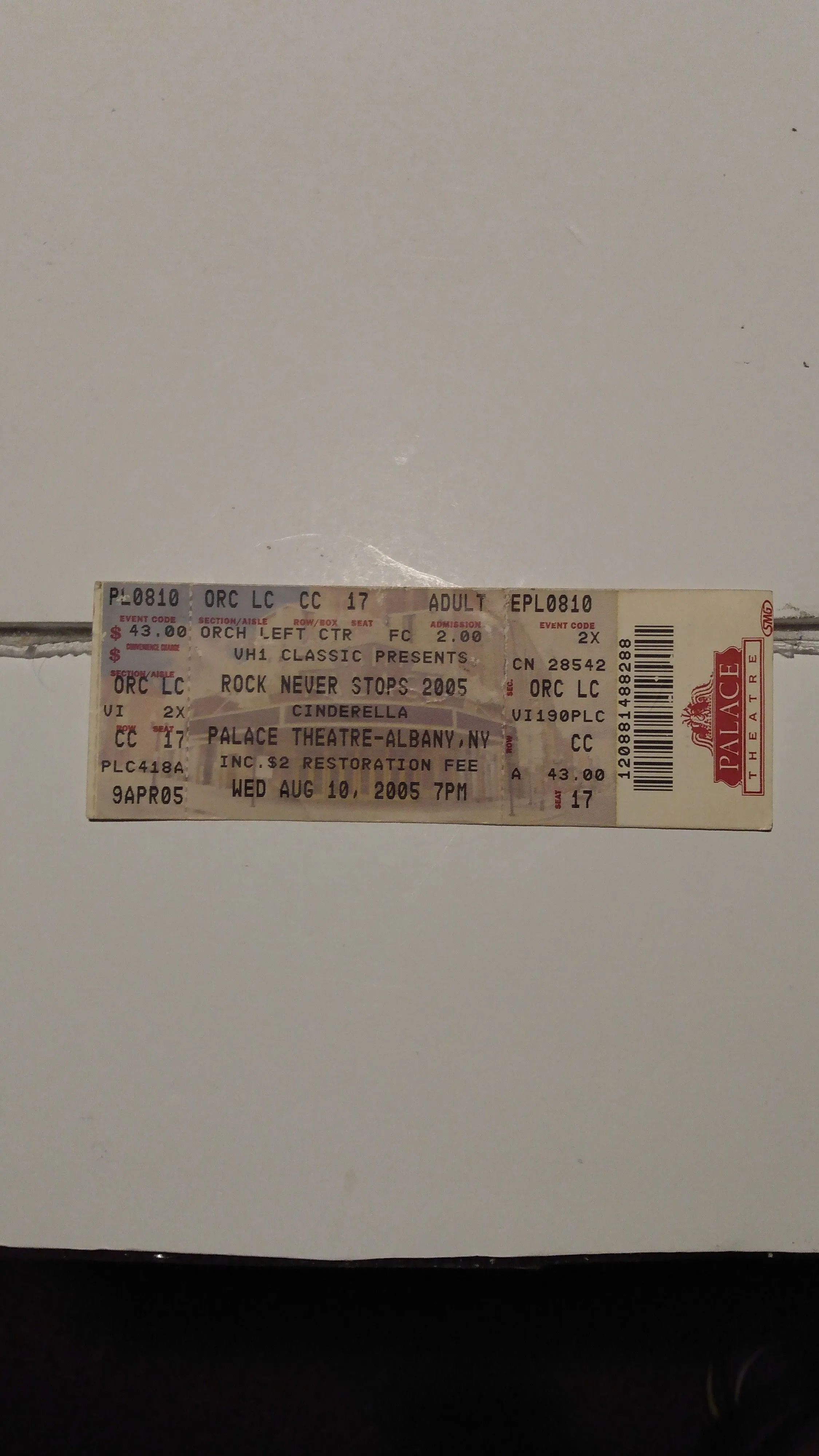 Product image for Cinderella, unused ticket autographed Jeff Labar "RIP" 