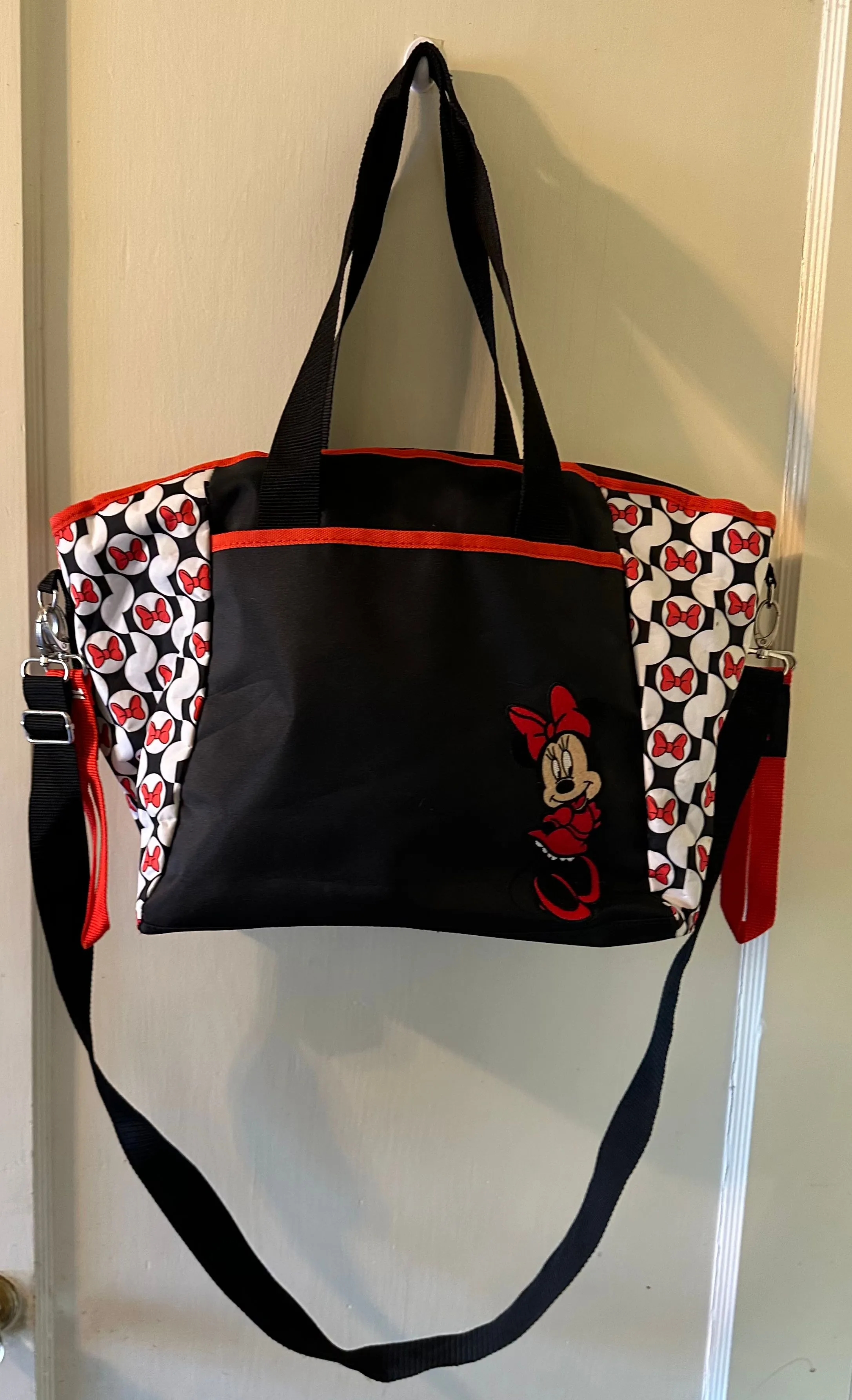 Product image for Disney Baby Minnie Mouse Bag Black White & Red Shoulder Purse Baby Bottle Holder