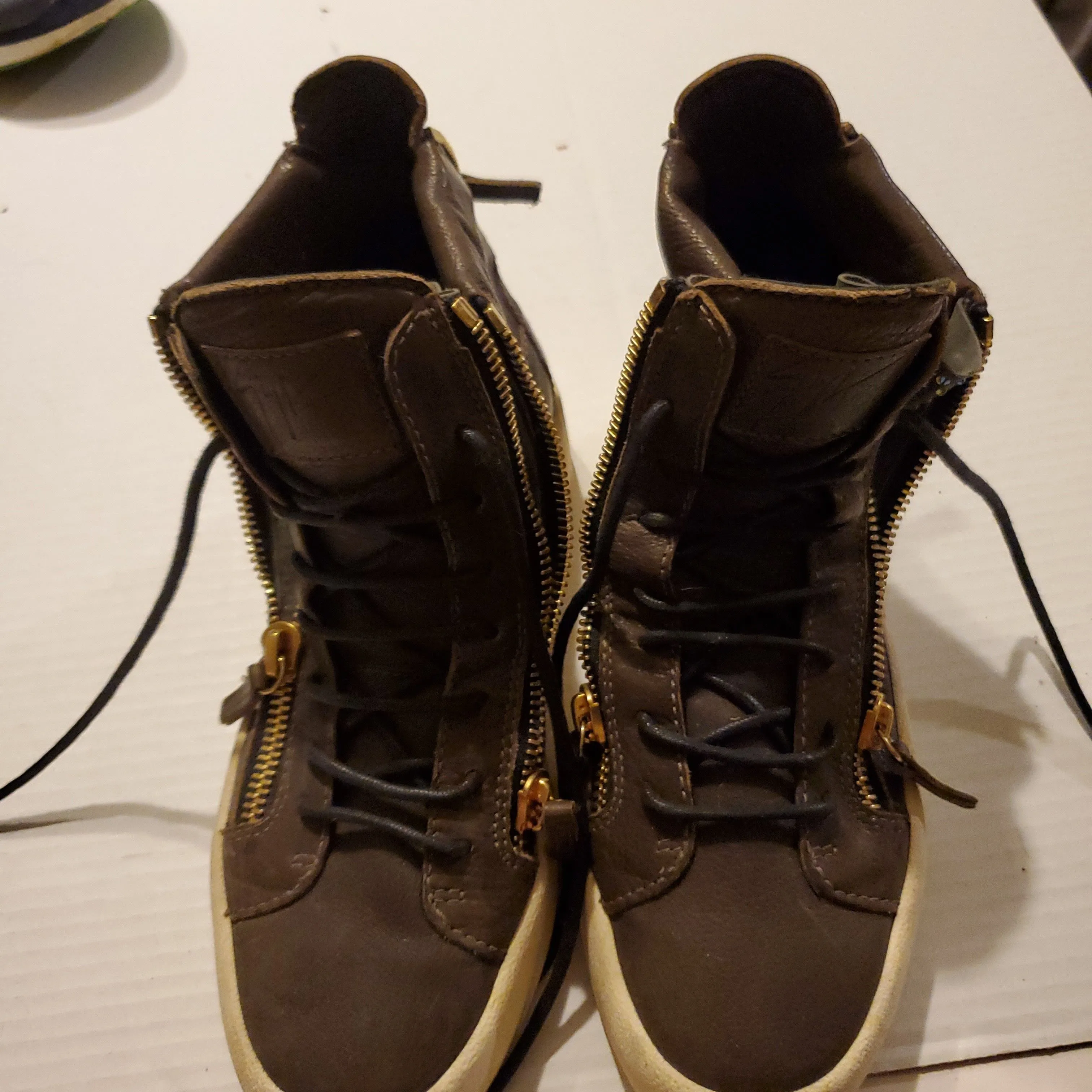 Product image for Giuseppe Zanotti Brown Leather High Top Sneakers Mens Sz 7