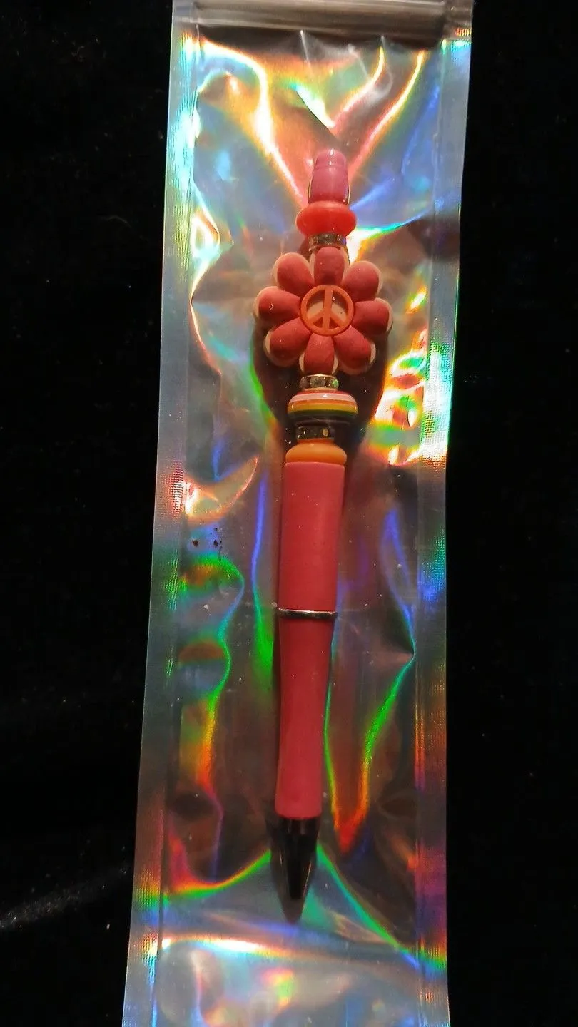 Product image for Beadable Pens - pink shades flower with peace sign #22