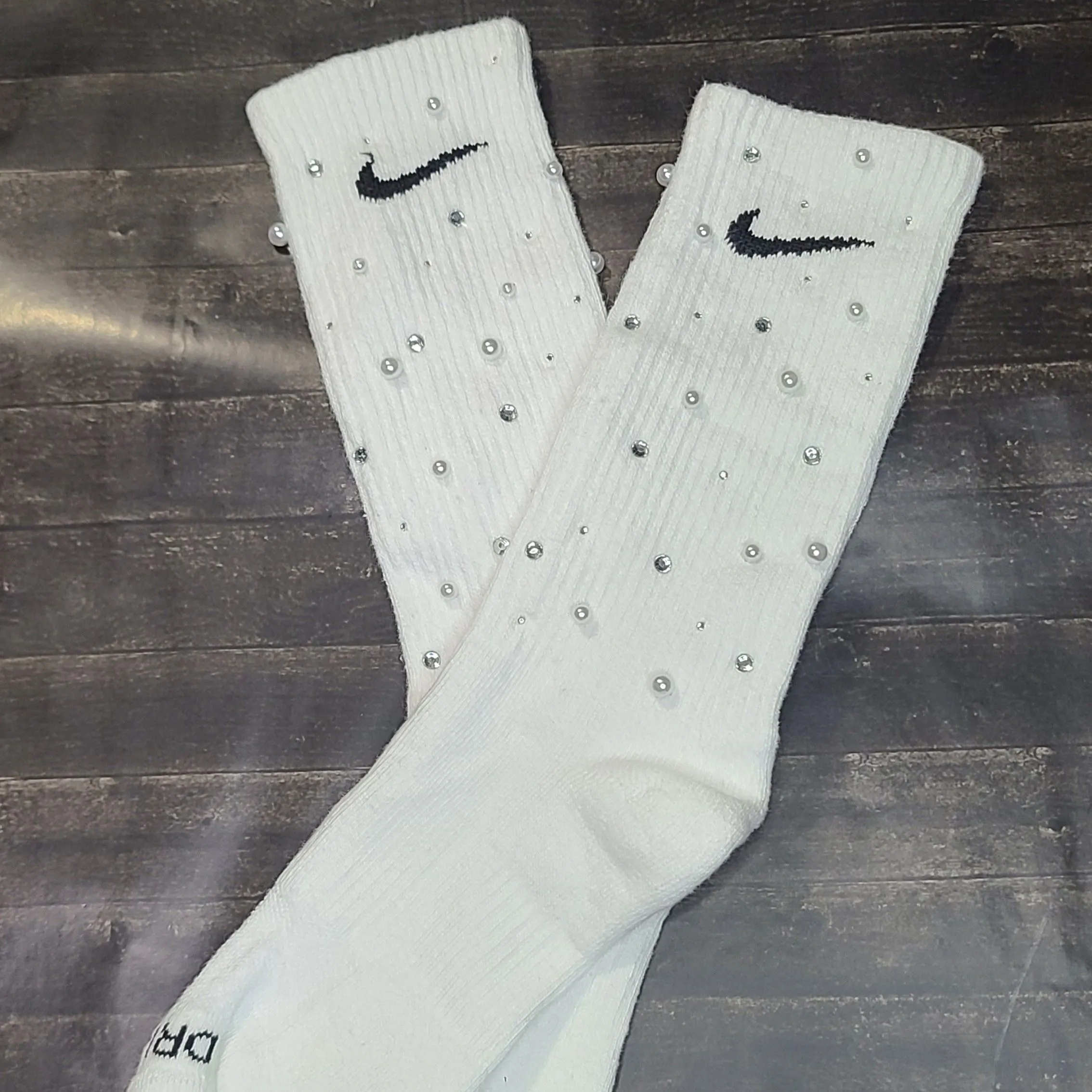 Product image for Custom Bling Socks | white w/ pearls
