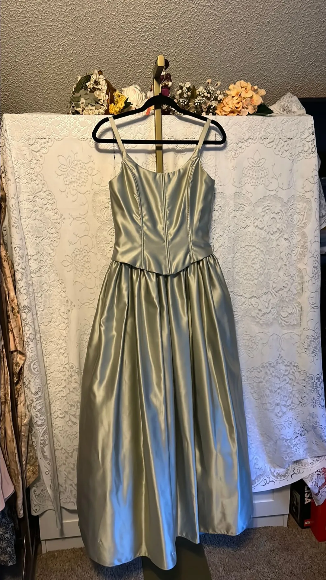 21. Rare 90's Jessica McClintock Gunne Sax Sage Green Corseted Evening Gown1