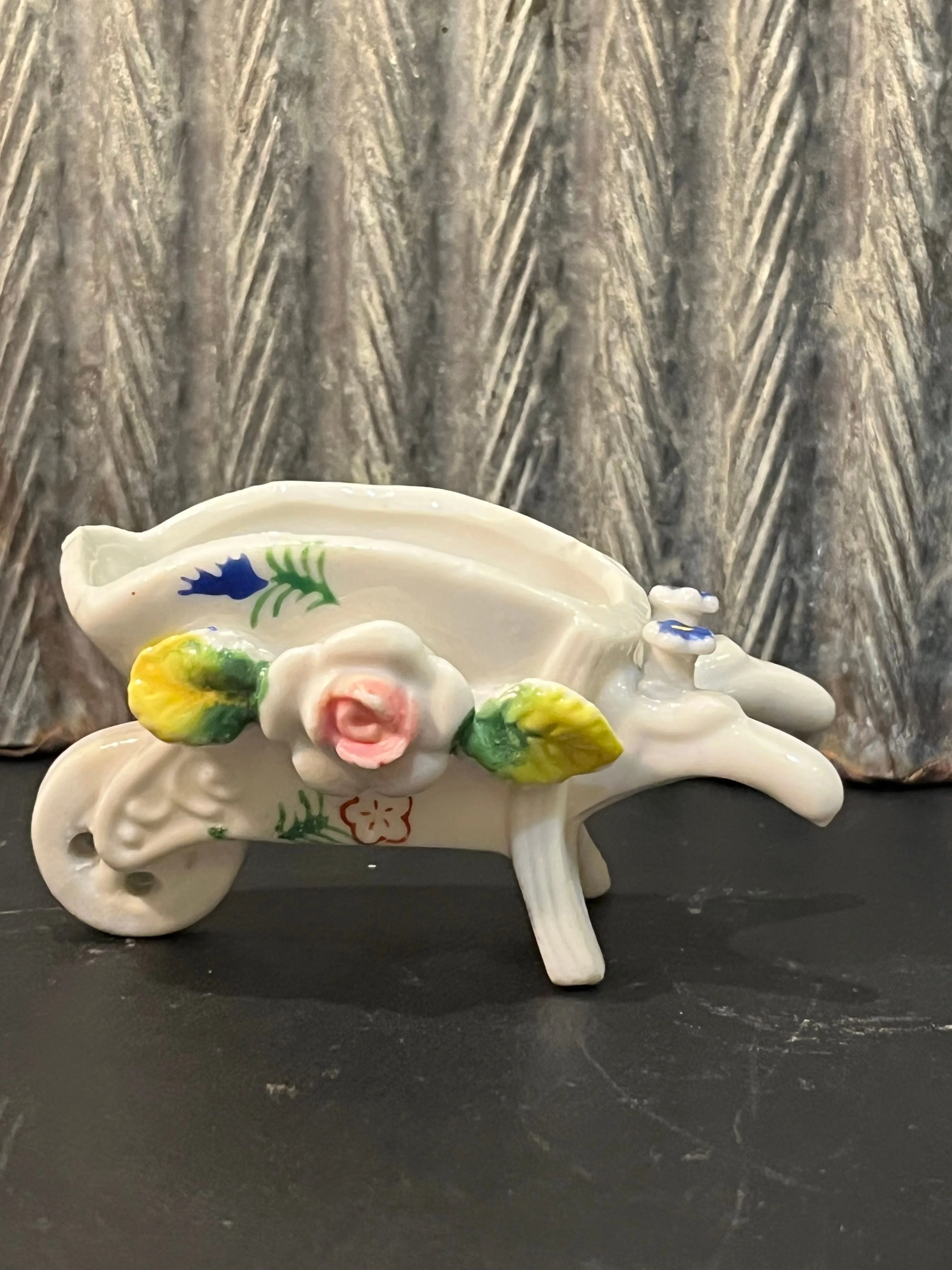Product image for Vintage Japan floral embossed wheelbarrow trinket