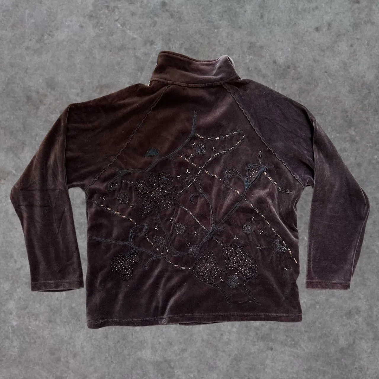 Product image for Y2K Brown Velour Embroidered Zip-Up
