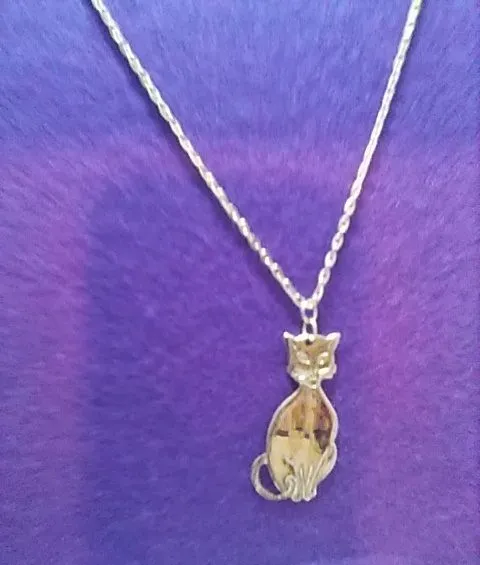 Product image for N444. Necklace Cat Gold-tone 24 Inch Long Chain Handcrafted