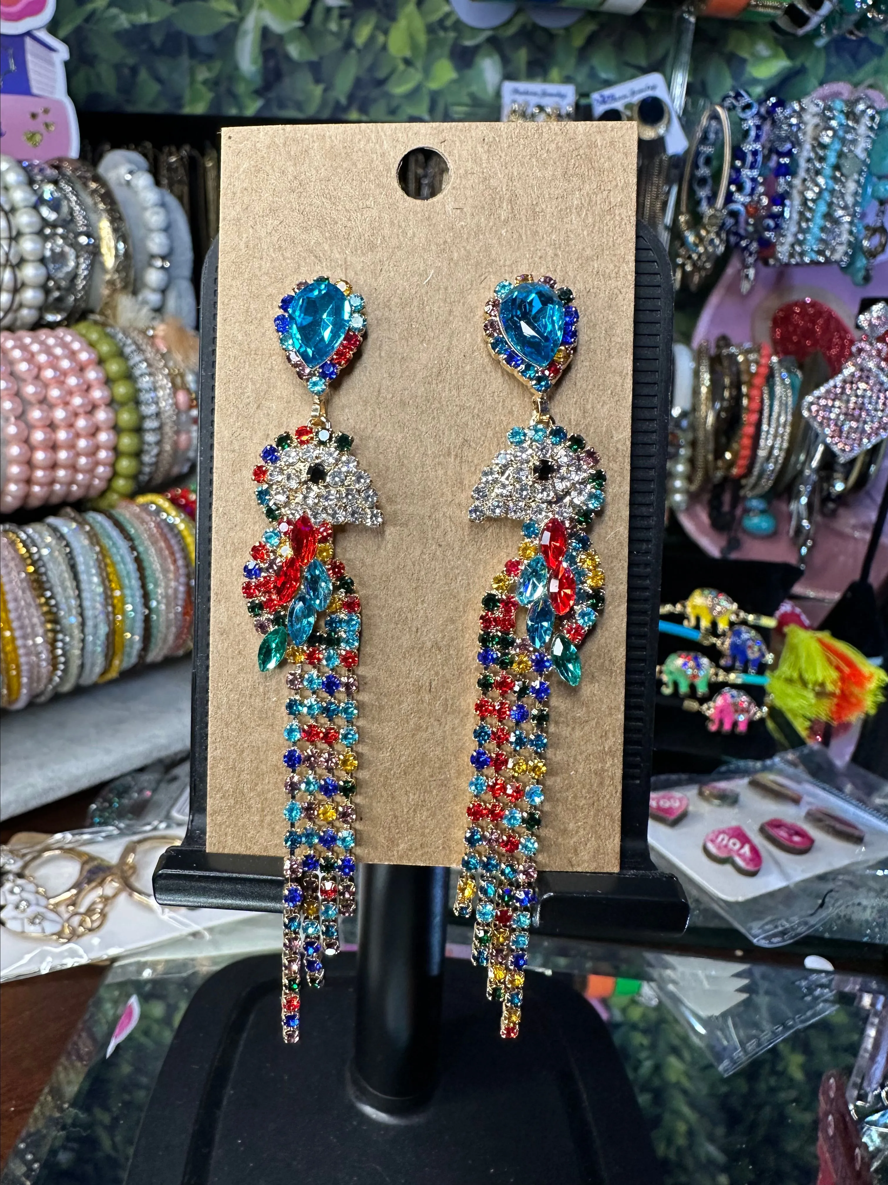 Product image for Rhinestone bird earrings multi color