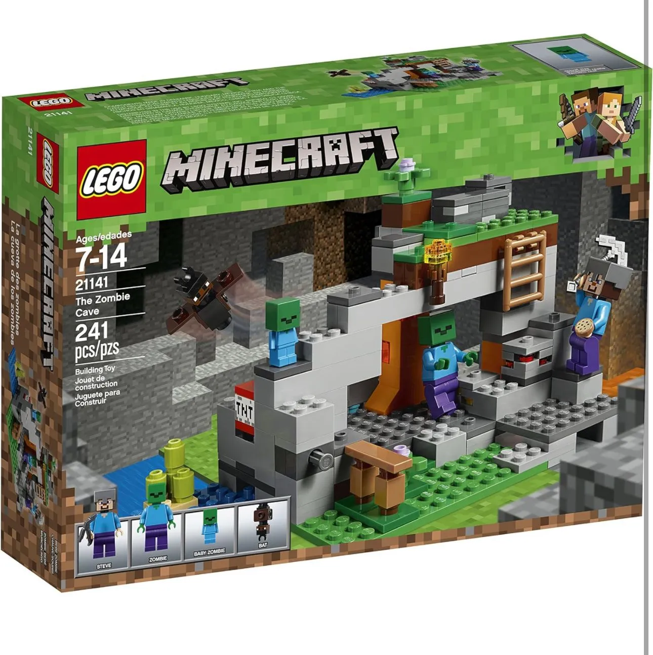 Product image for LEGO Minecraft The Zombie Cave 21141 Building Kit with Popular Minecraft Characters Steve and Zombie