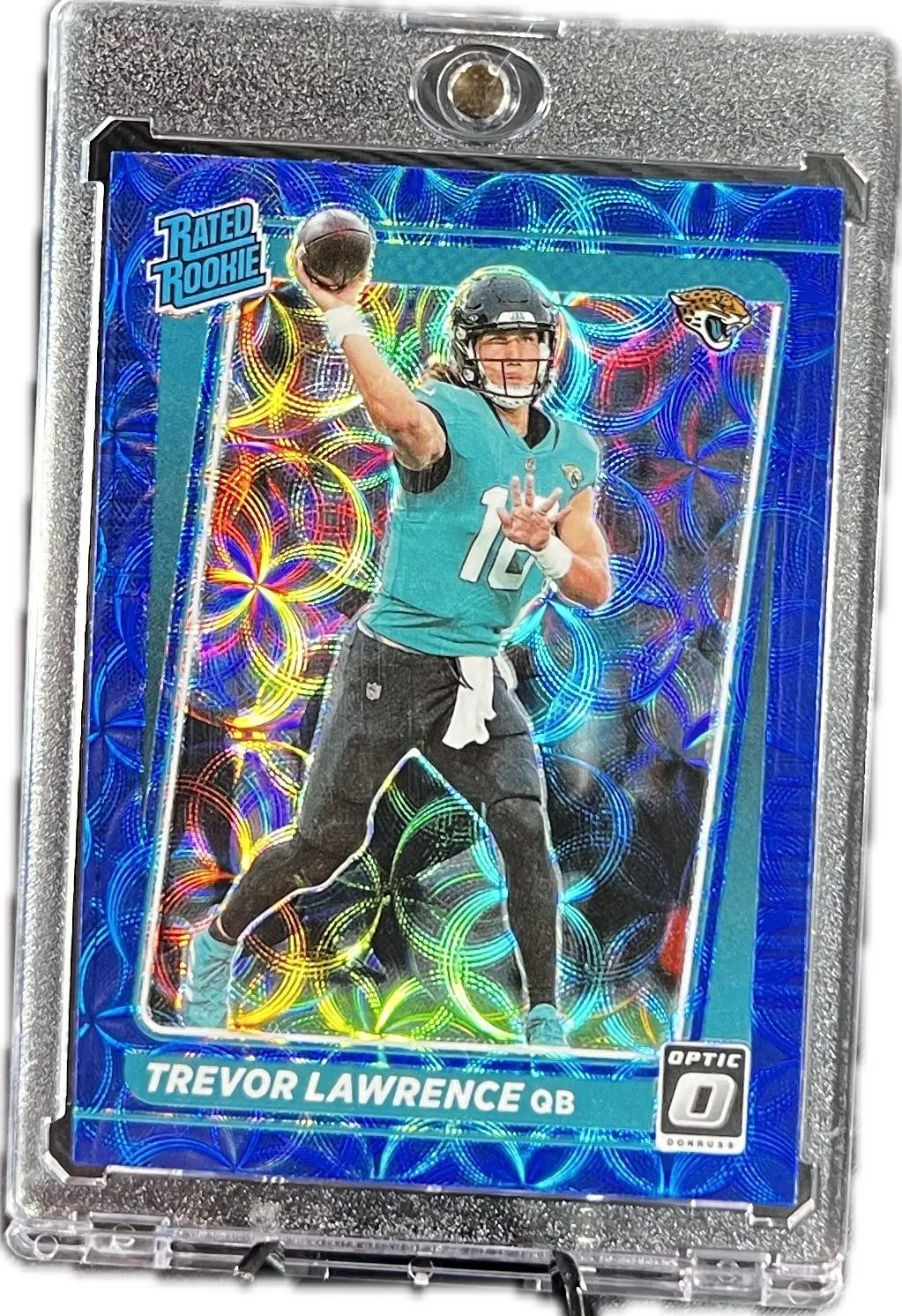 Product image for Trevor Lawrence 2021 Panini Donruss Optic RATED ROOKIE BLUE SCOPE PRIZM RC (No. 201)
