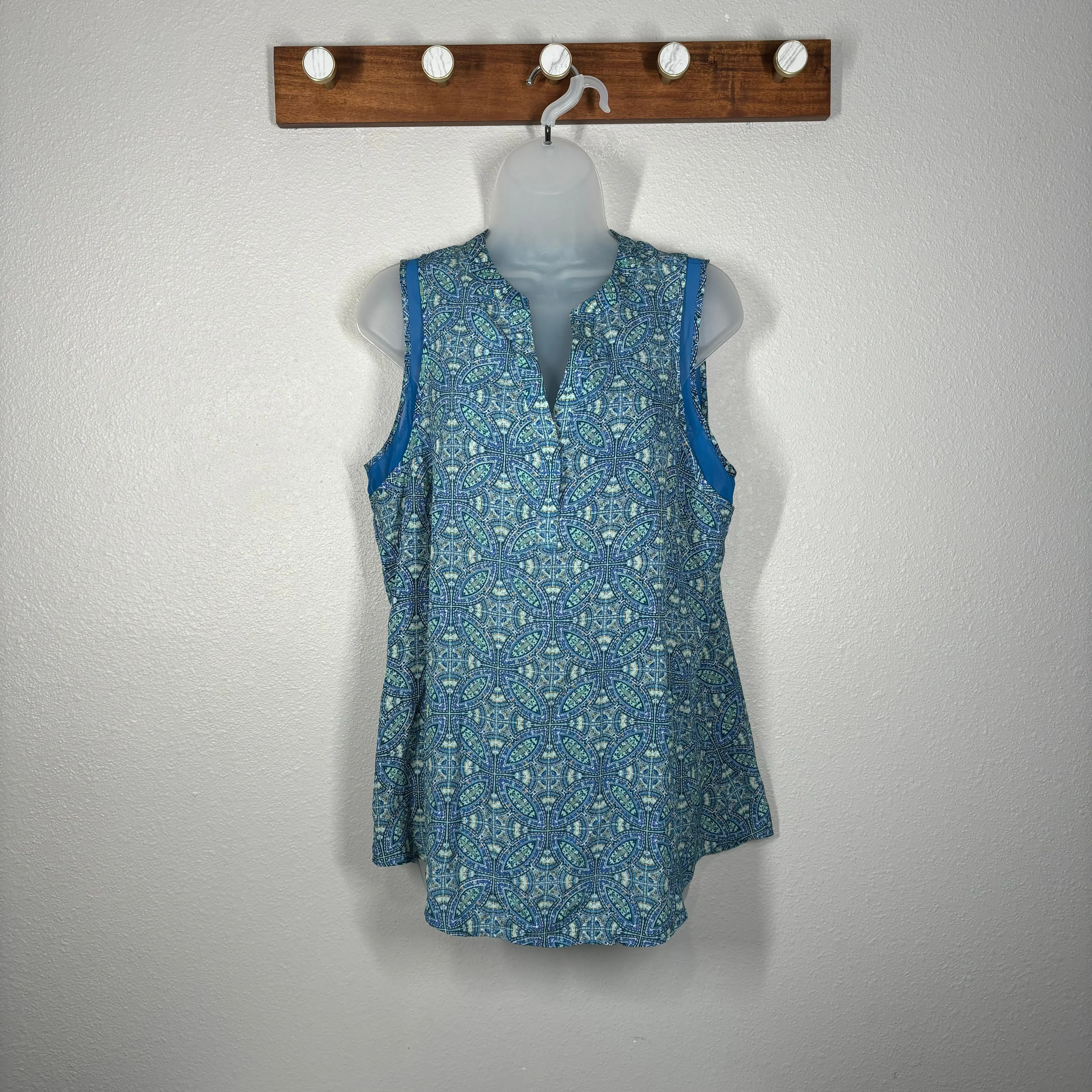 Product image for Ana Blue Geometric Print Sleeveless Top Size Large