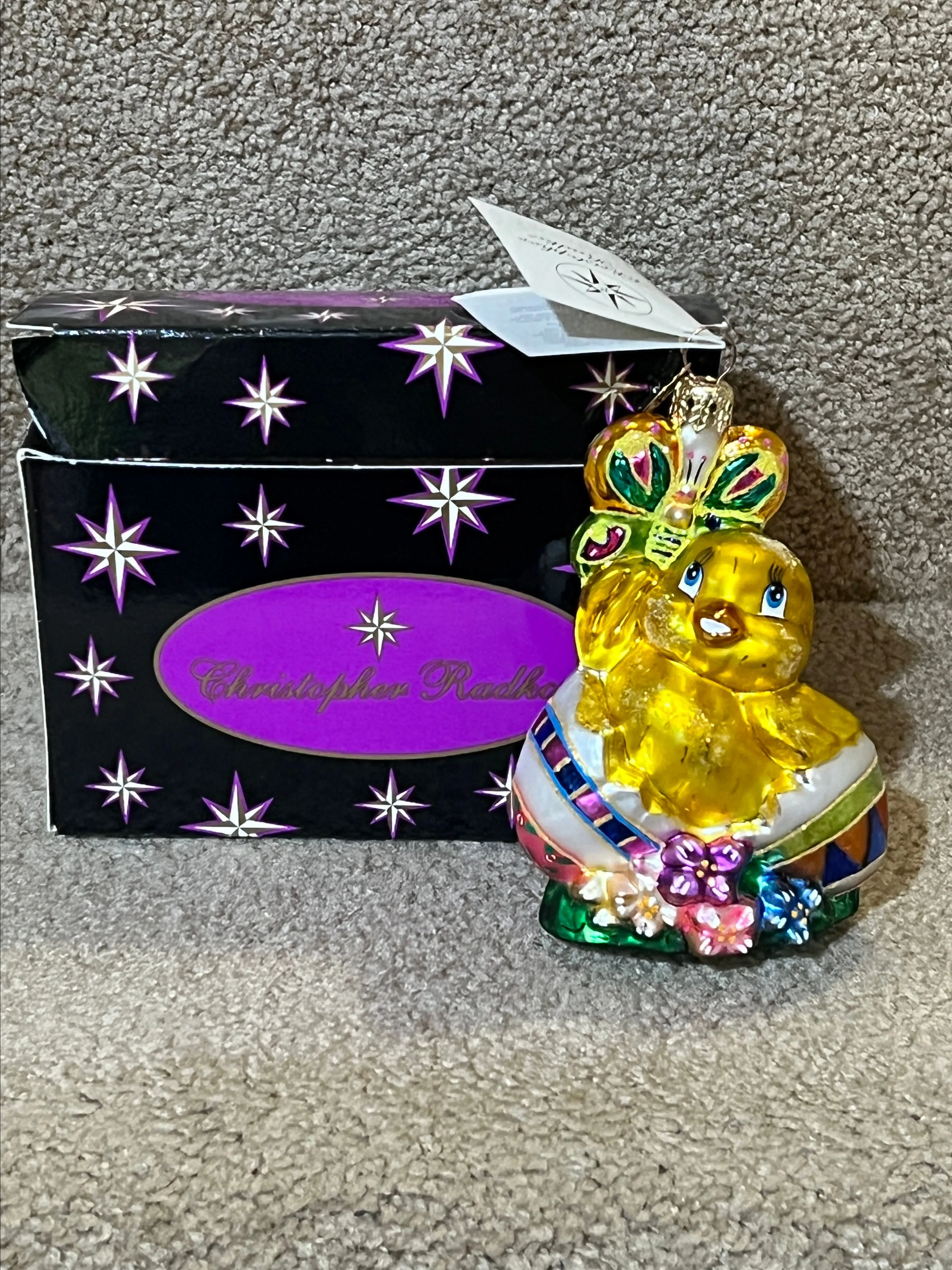 Product image for Vintage Christopher Radko Hand Blown Glass Easter Chick Ornament "Spring Break"