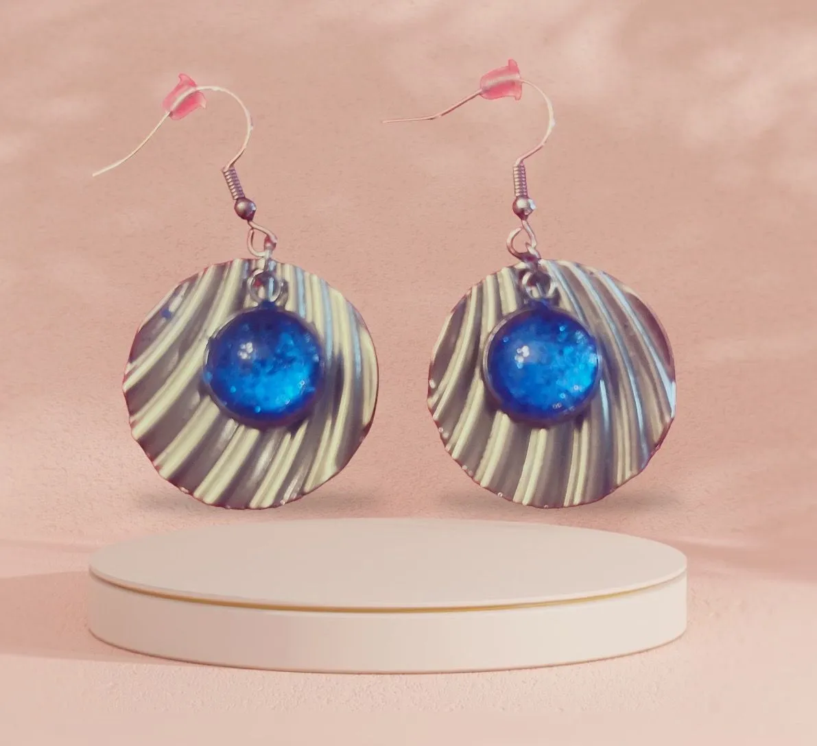 Product image for Bright Blue Crushed Glass and Silver Dangle Earrings