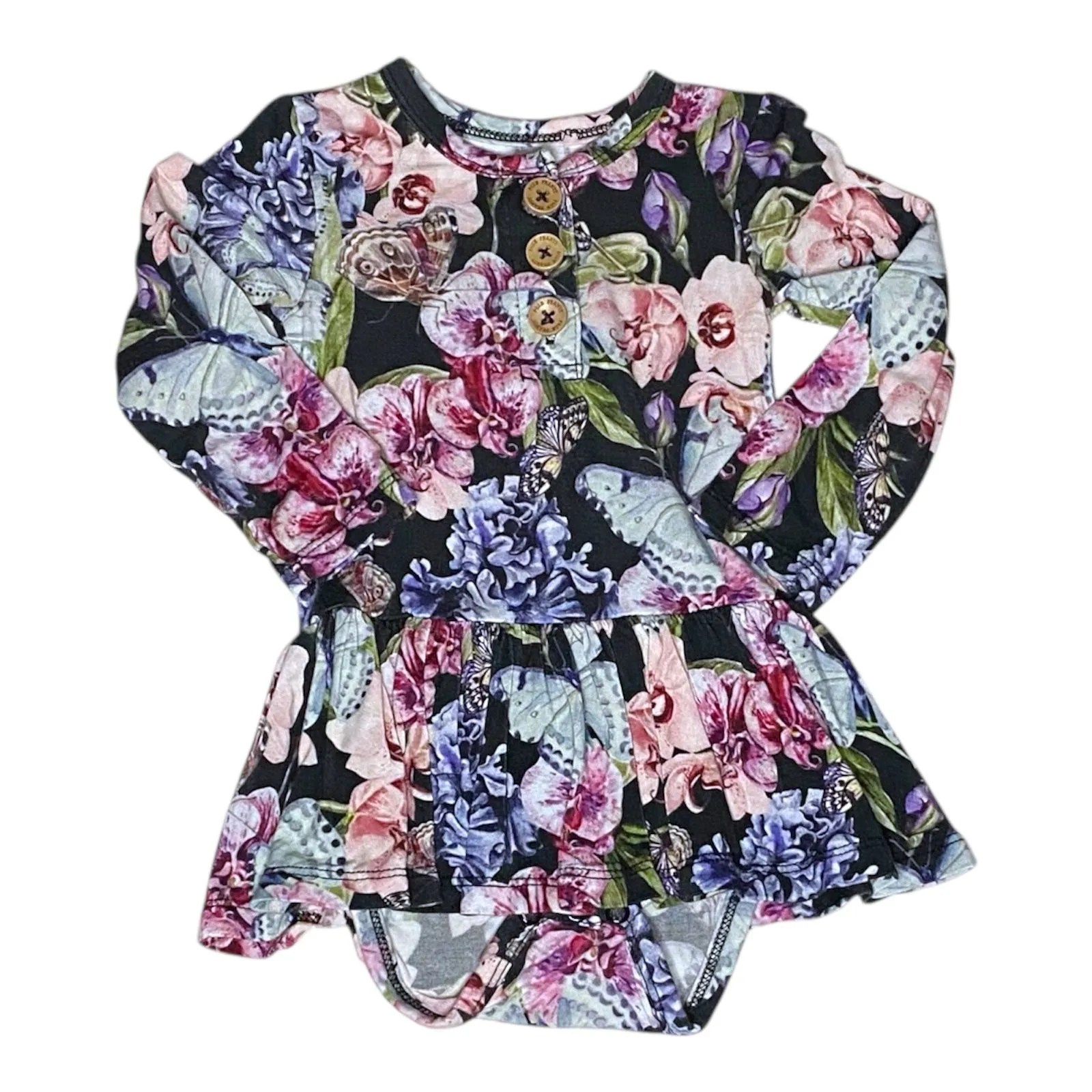 Product image for Posh Peanut Bamboo Long Sleeve Twirl Henley Floral Butterfly Garden Size 6-12M