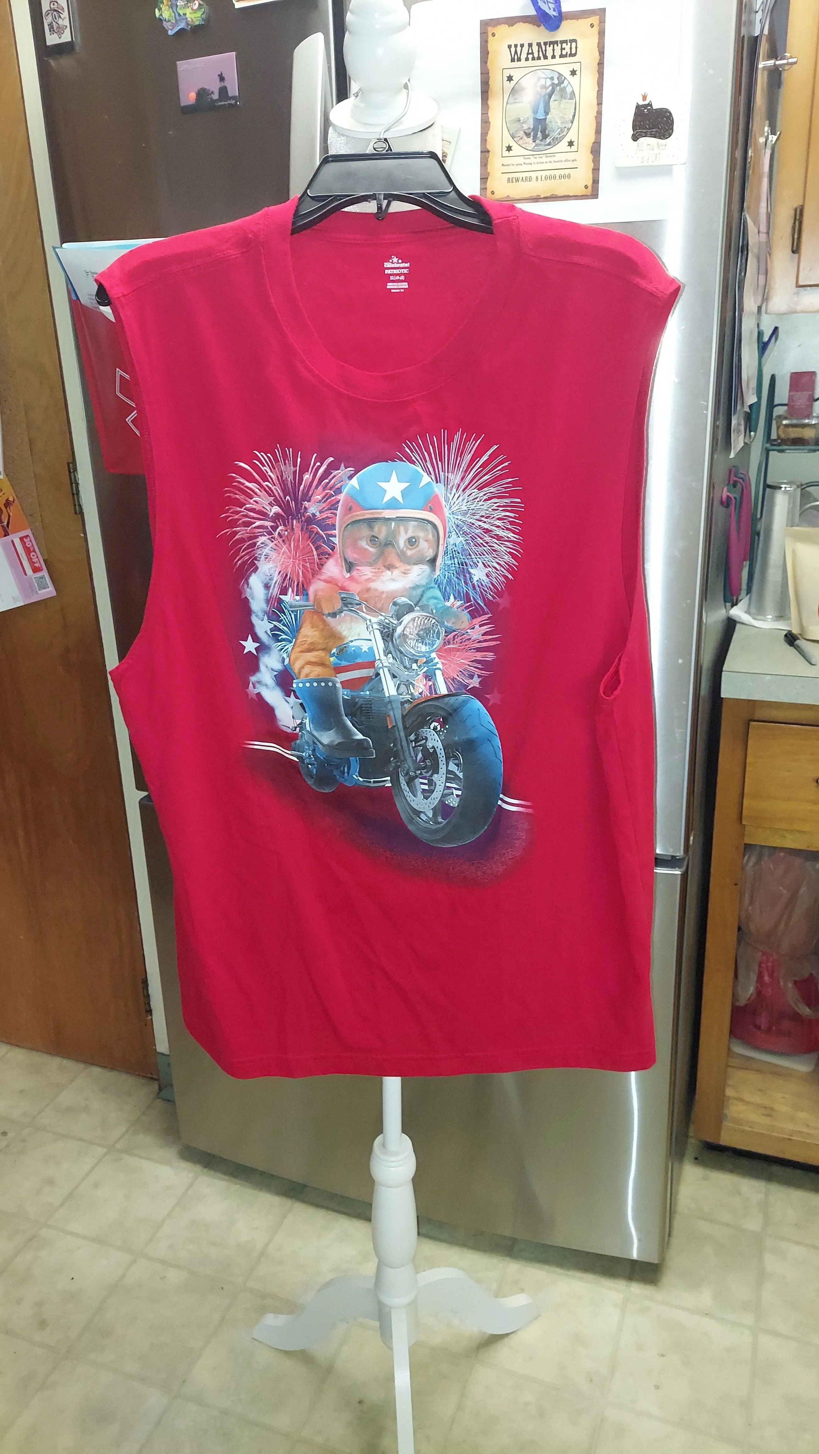 Product image for Fun Cat July 4th Patriotic Motorcycle Riding Shirt Top Plus Size XL