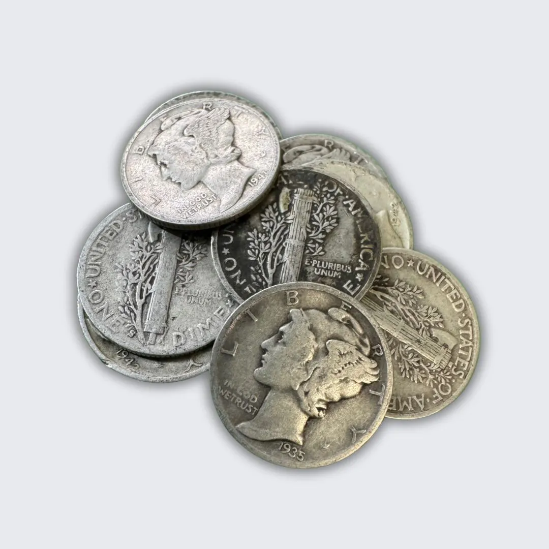 Product image for 10 random date Mercury Dimes 90% silver
