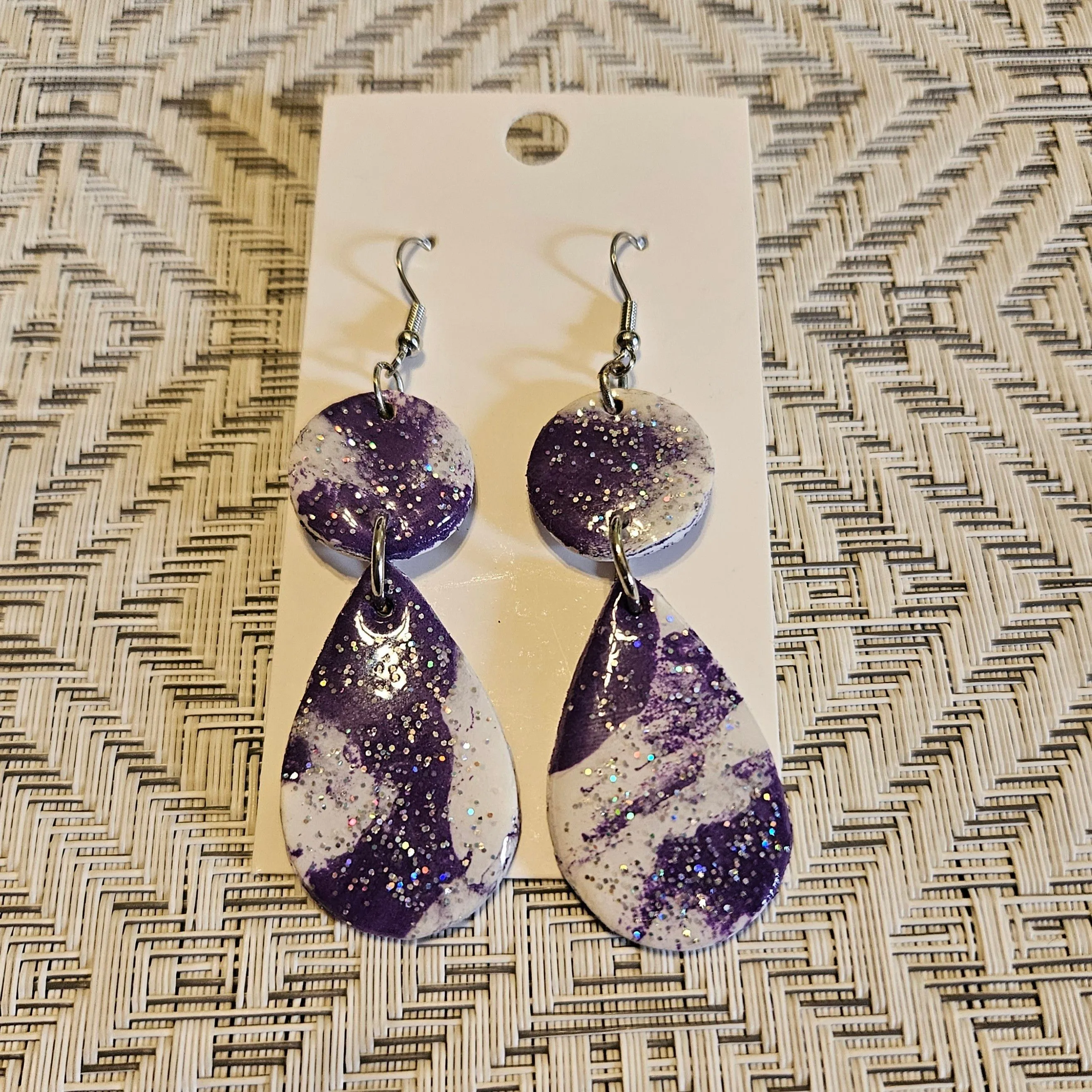 Product image for purple & white clay earrings