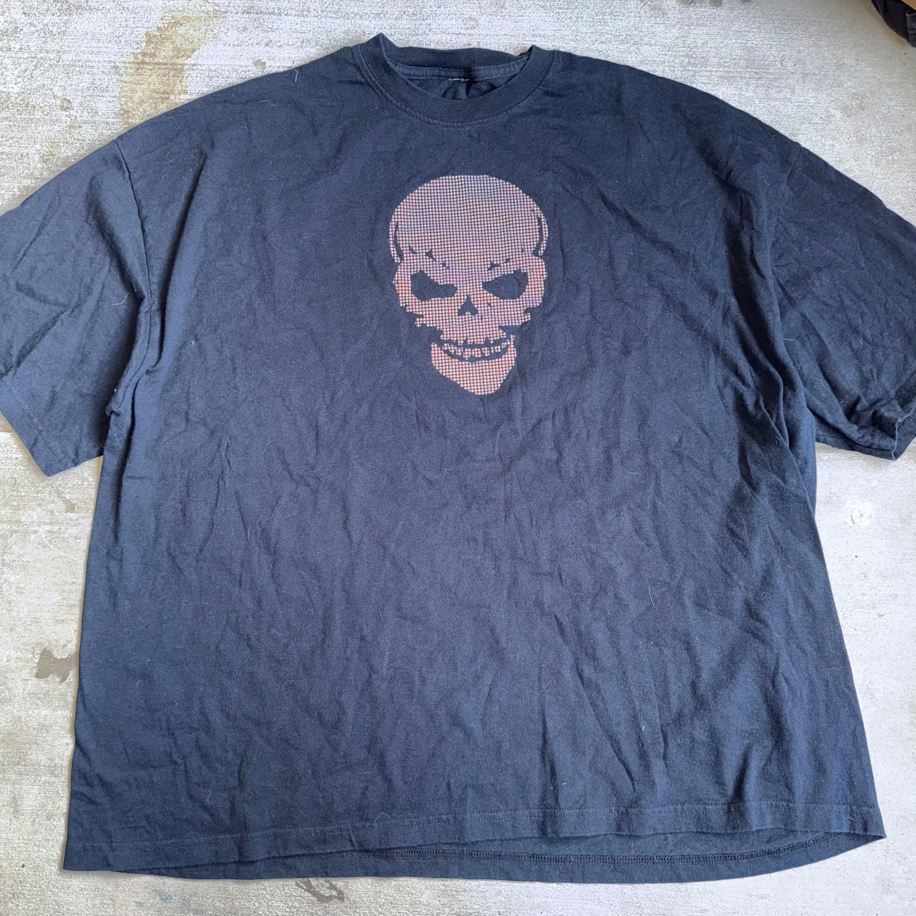 Product image for #196 Skull Y2K Vintage Embroidered Black T-Shirt