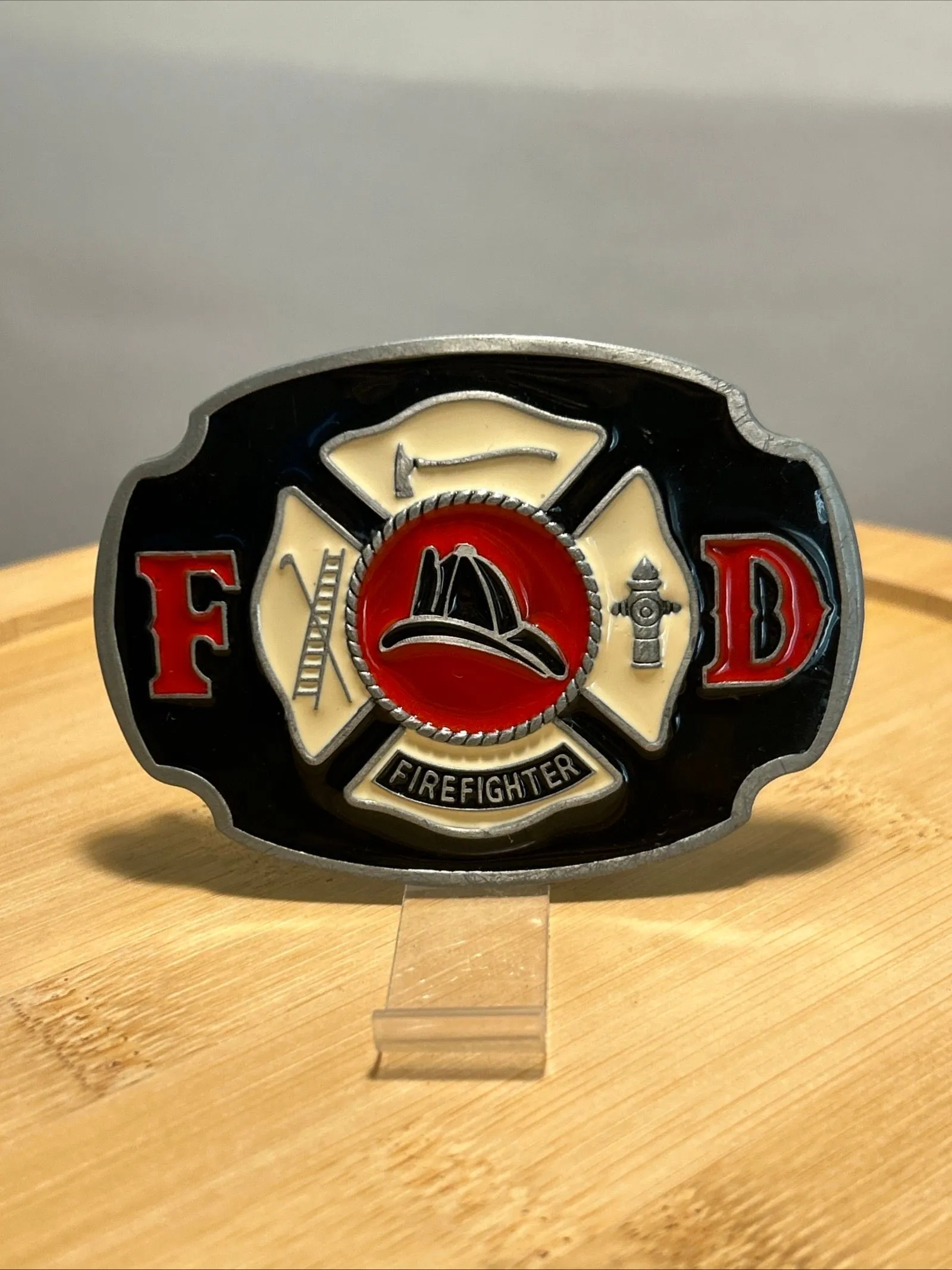 Product image for Style Enamel Fire Hero Firefighter FD Belt Buckle Vintage