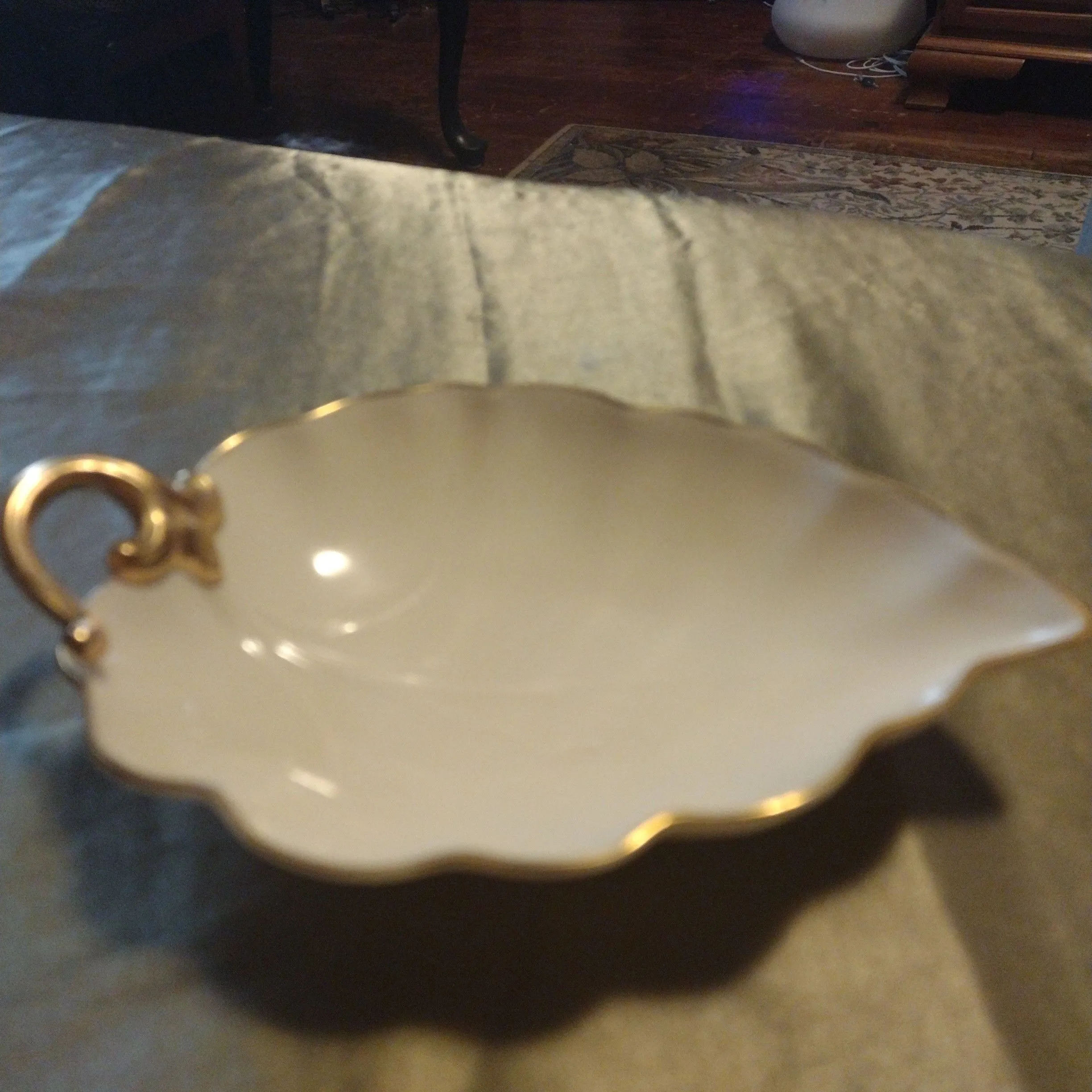 Product image for A7 Lenox leaf-shaped candy dish, likely from the "Woodleaf Collection." Key features include: 