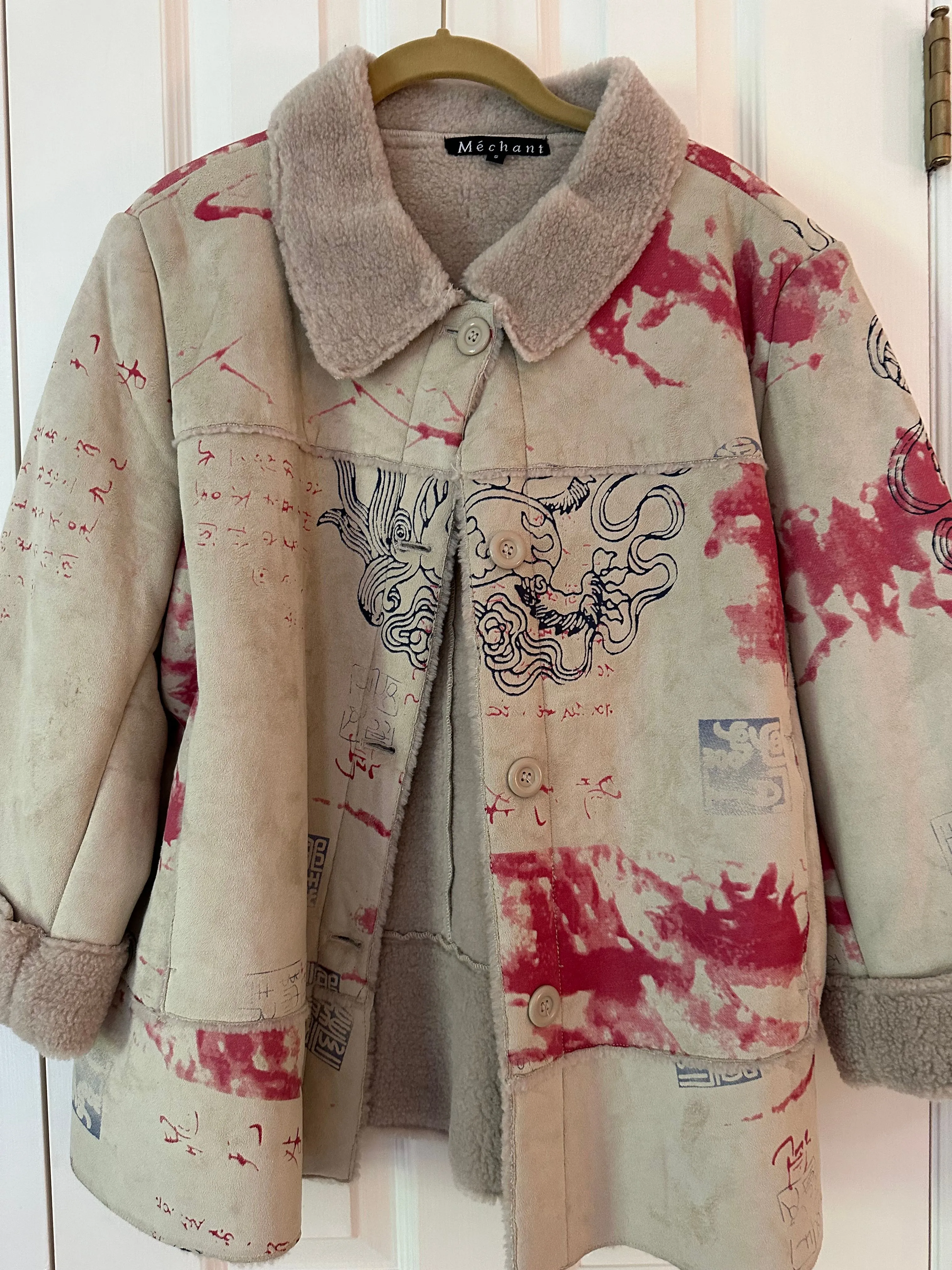Product image for Vintage shearling y2k print jacket from Korea