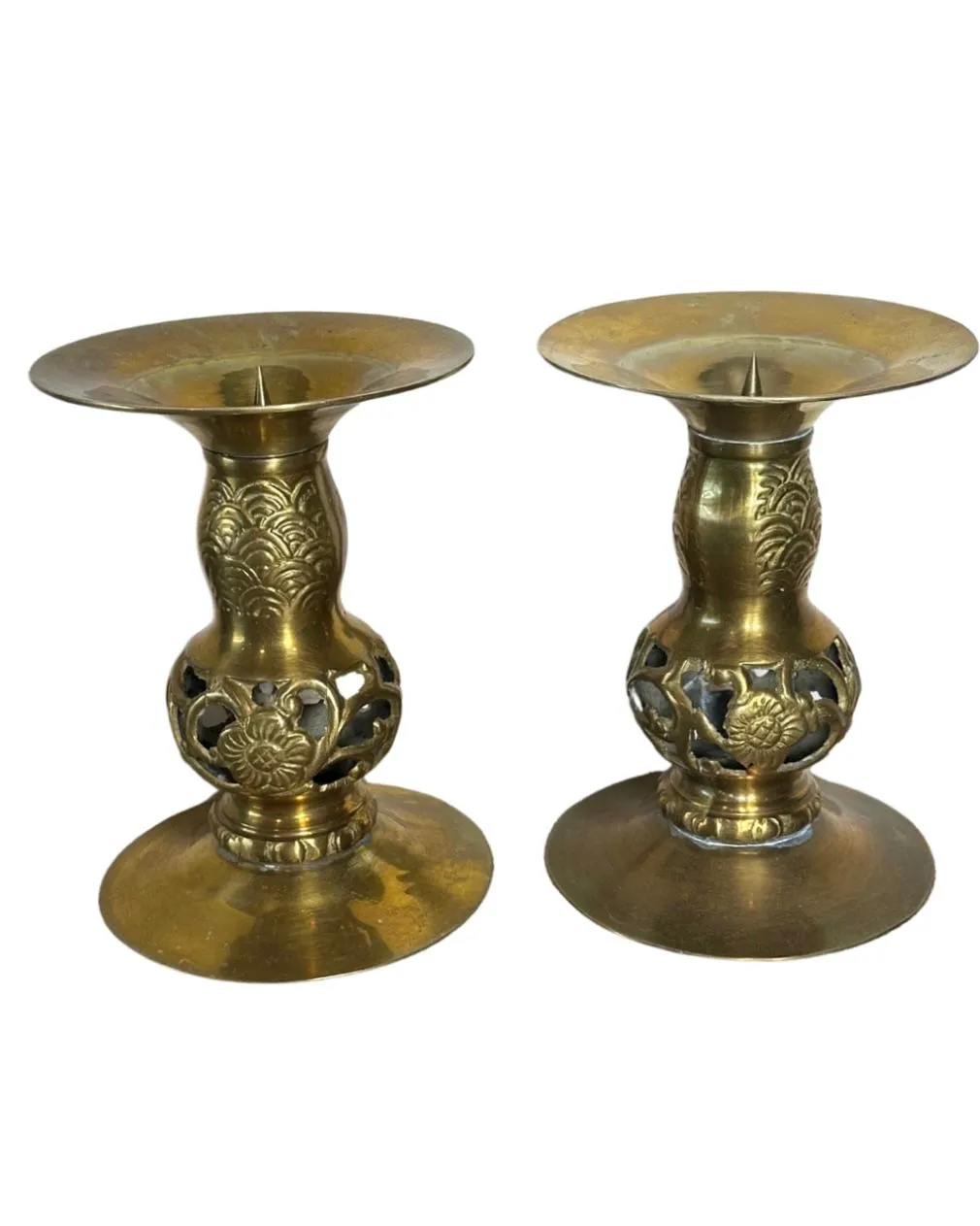 Product image for 7" Vintage Brass Embossed Floral Candle Holders Set of (2)