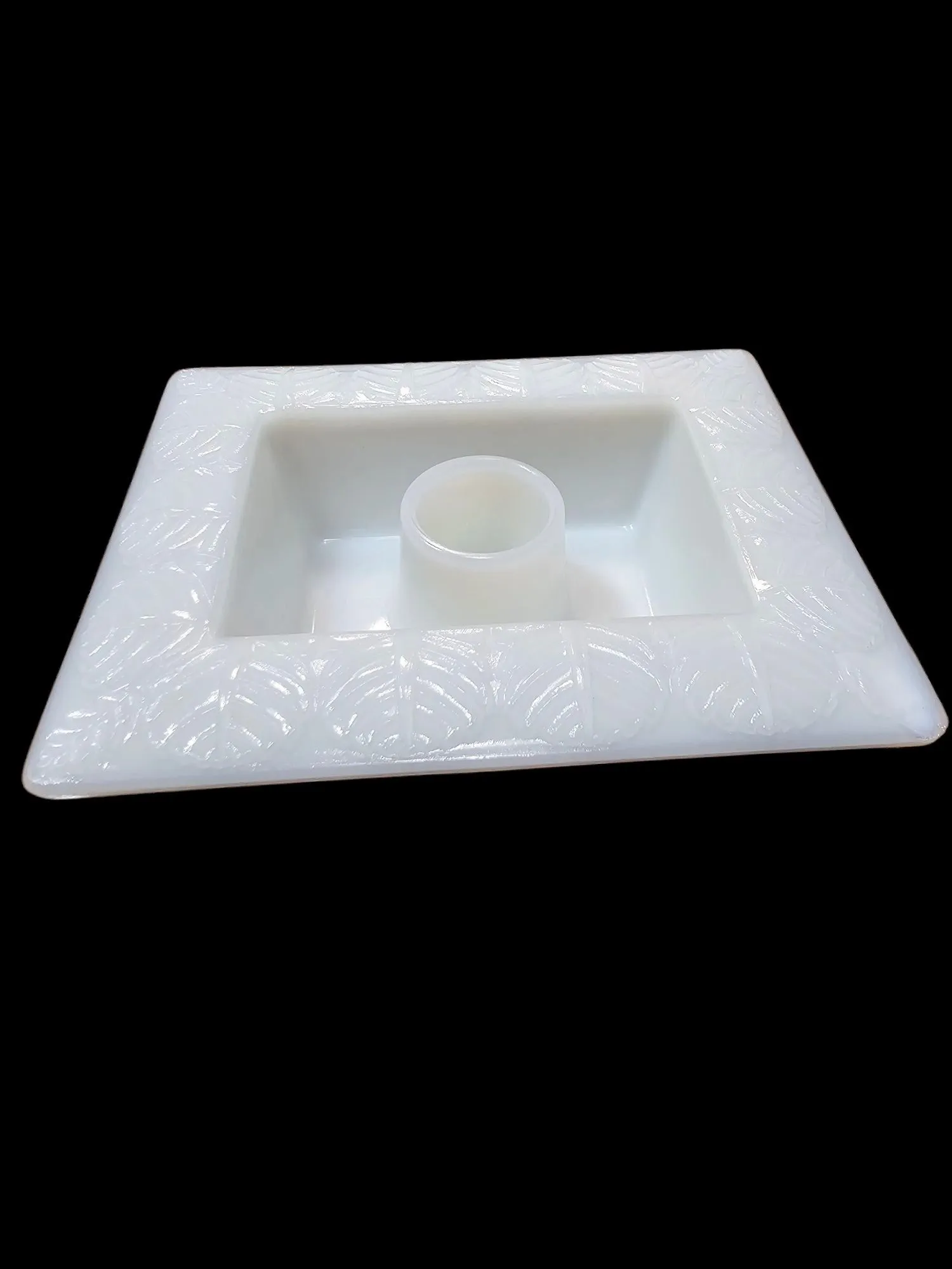 Product image for #78 -  Vintage 1950s Fenton White Milk Glass Candlestick Holder Leaf Pattern
