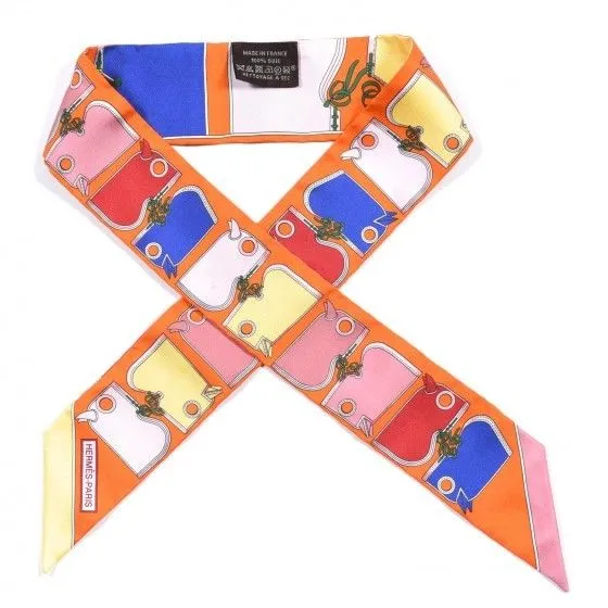 Product image for Orange Hermes Twilly Scarf Multi-color Silk 