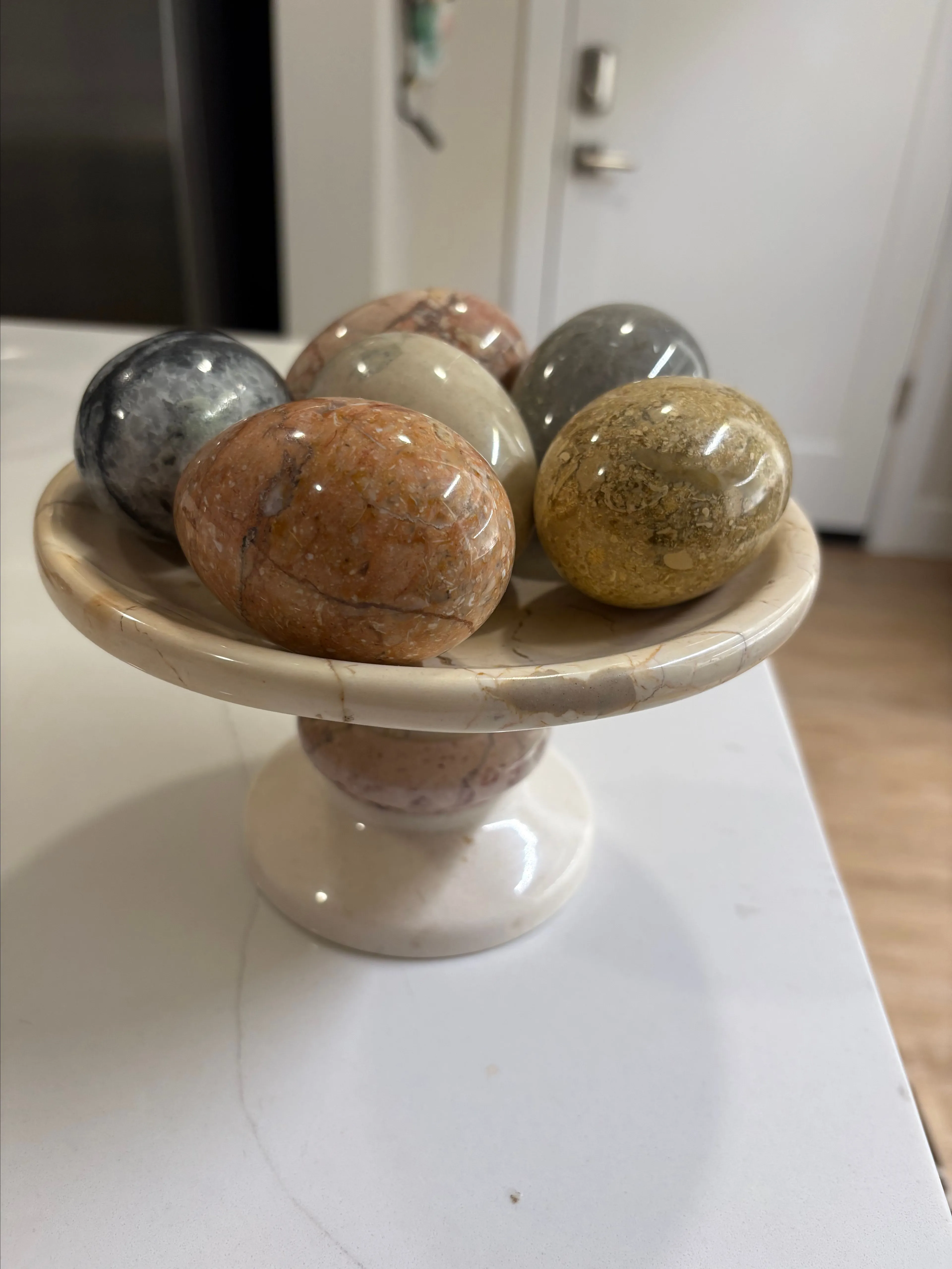Product image for MARBLE STONE EGGS EASTER EGGS ALL YEAR DECOR VINTAGE LOT OF 6 AND HOLDER VASE