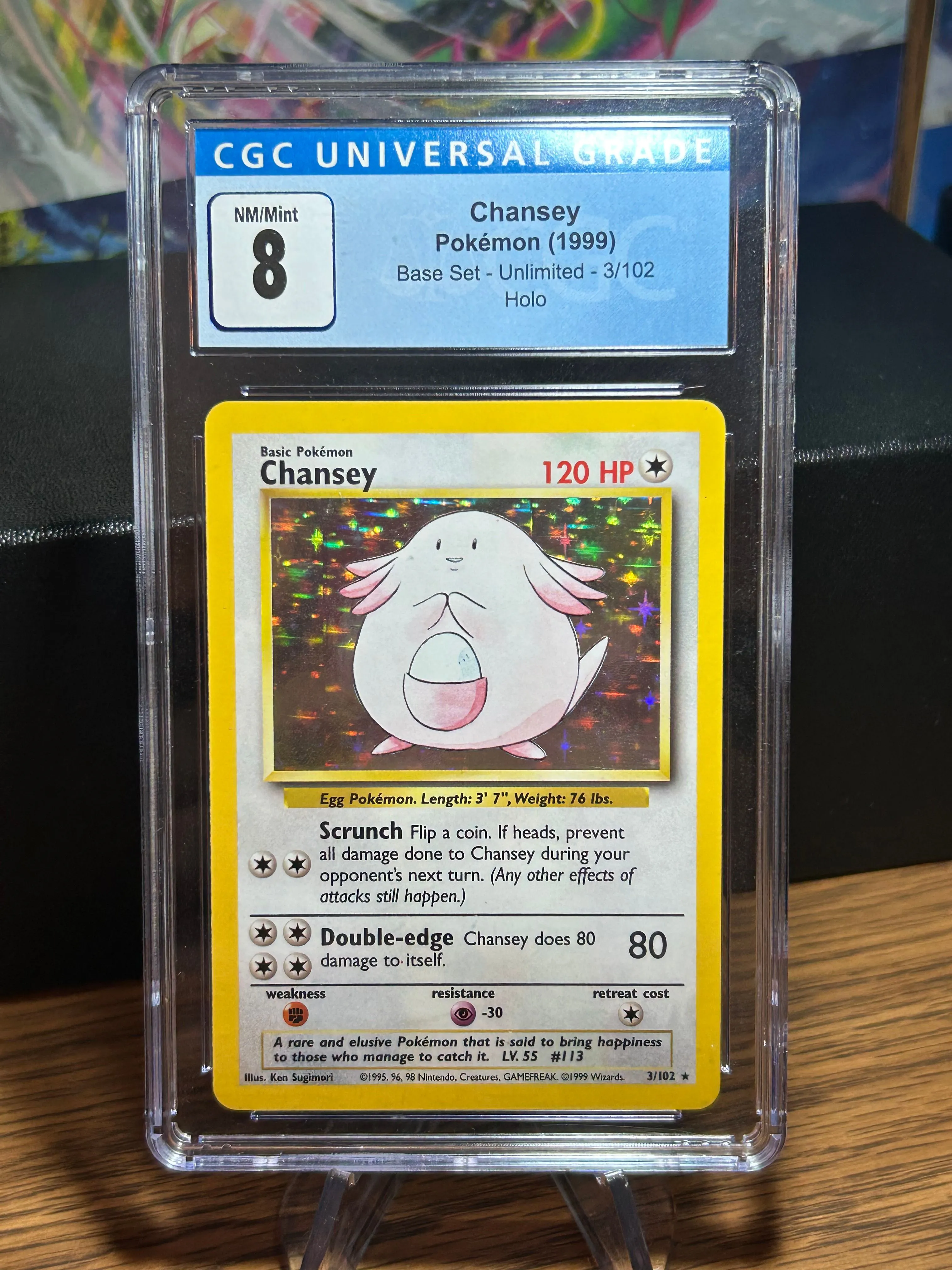 Product image for 1999 Pokémon Chansey Holo Rare - Base Set Unlimited 3/102 [CGC 8 NM-MT]