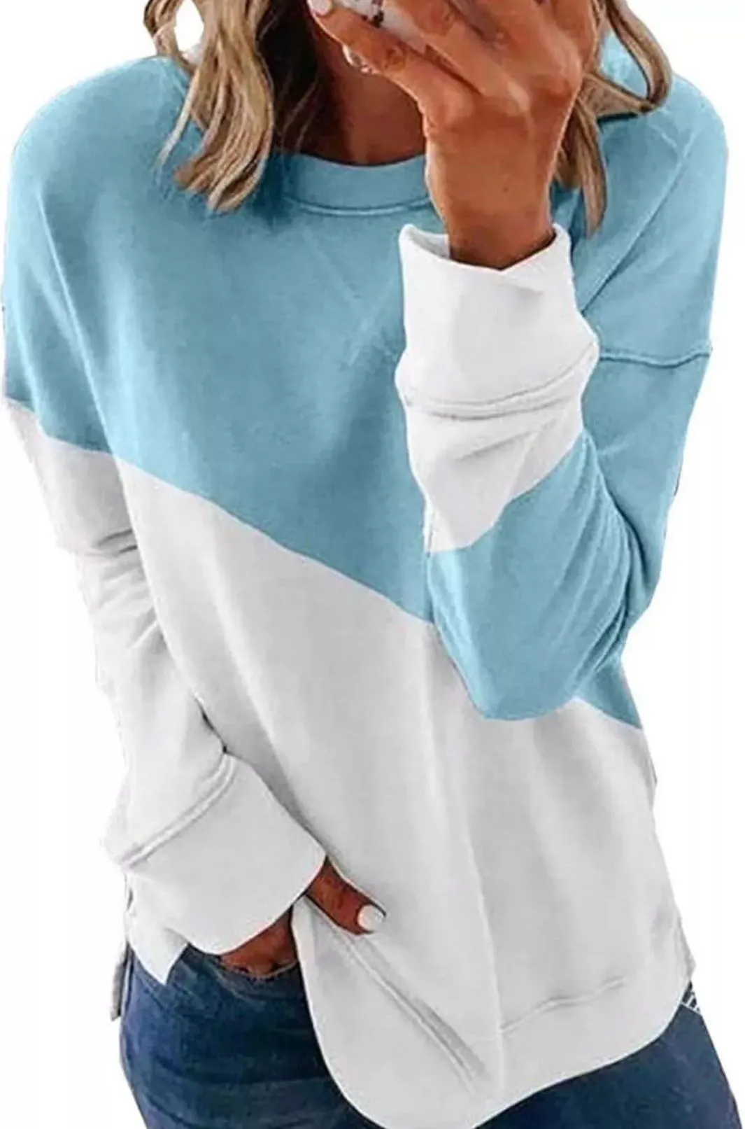 Product image for Womens Long Sleeve Crew Neck Oversized Loose Casual Hoodie Pullover Sweatshirt S